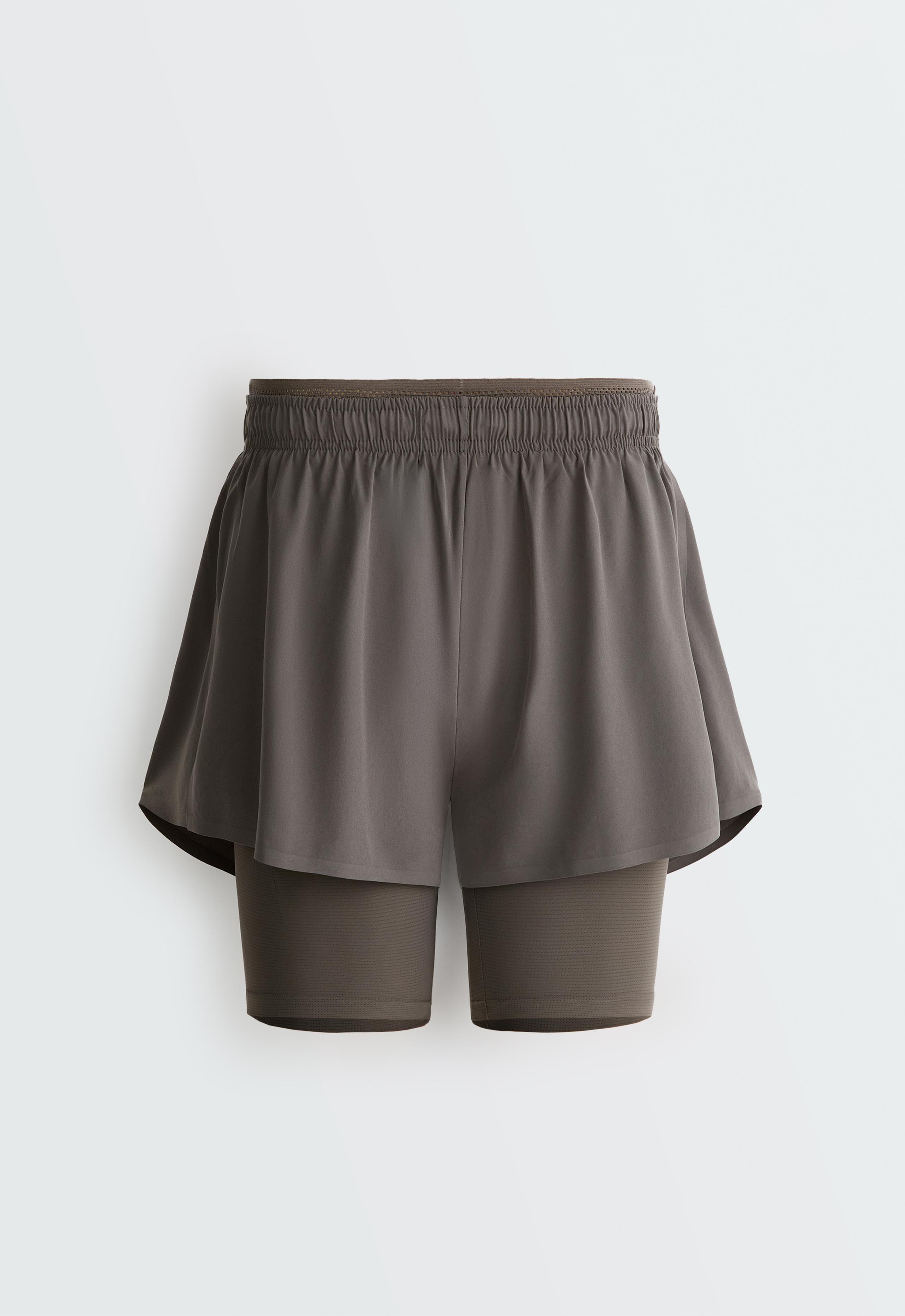 Technical mid rise 2-in-1 shorts - CHARCOAL GREY