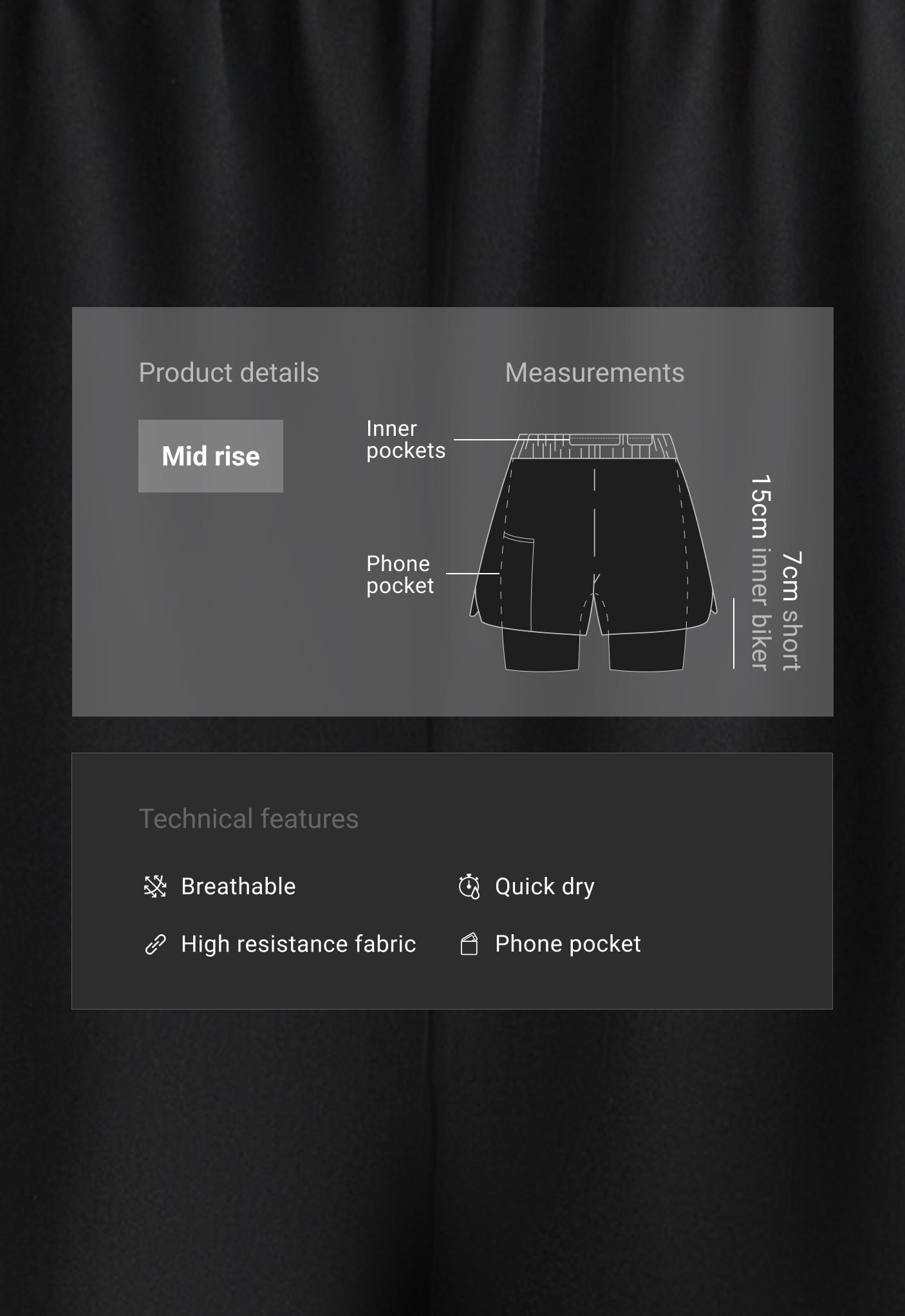 Technical mid rise 2-in-1 shorts - BLACK