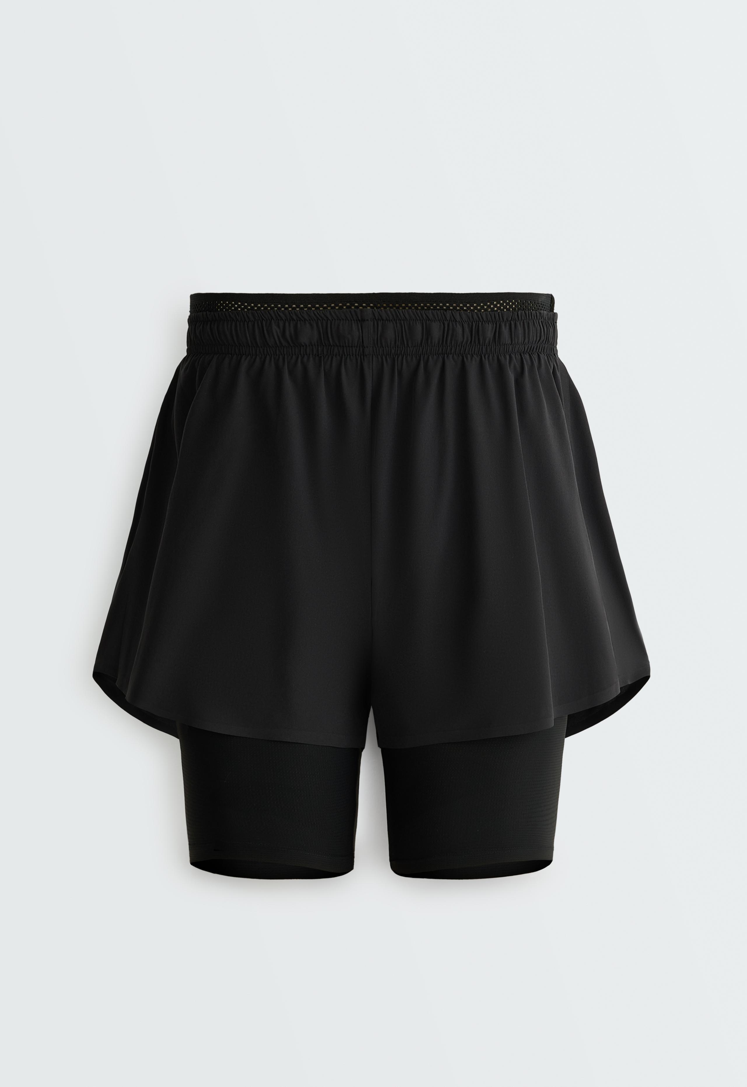 Technical mid rise 2-in-1 shorts - BLACK