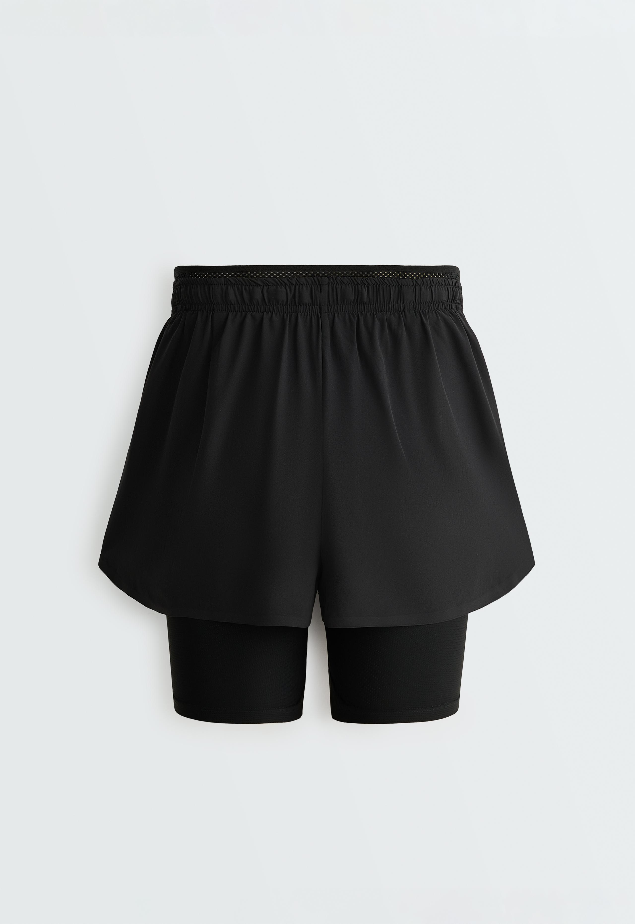 Technical mid rise 2-in-1 shorts - BLACK