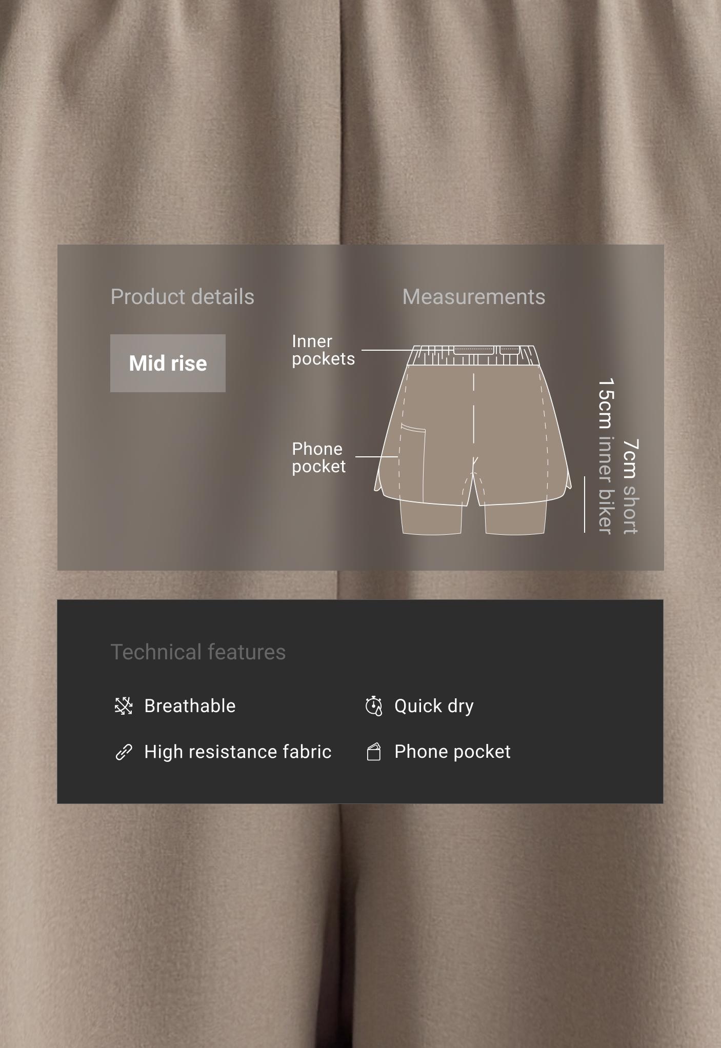 Technical mid rise 2 in 1 text shorts - DARK MINK