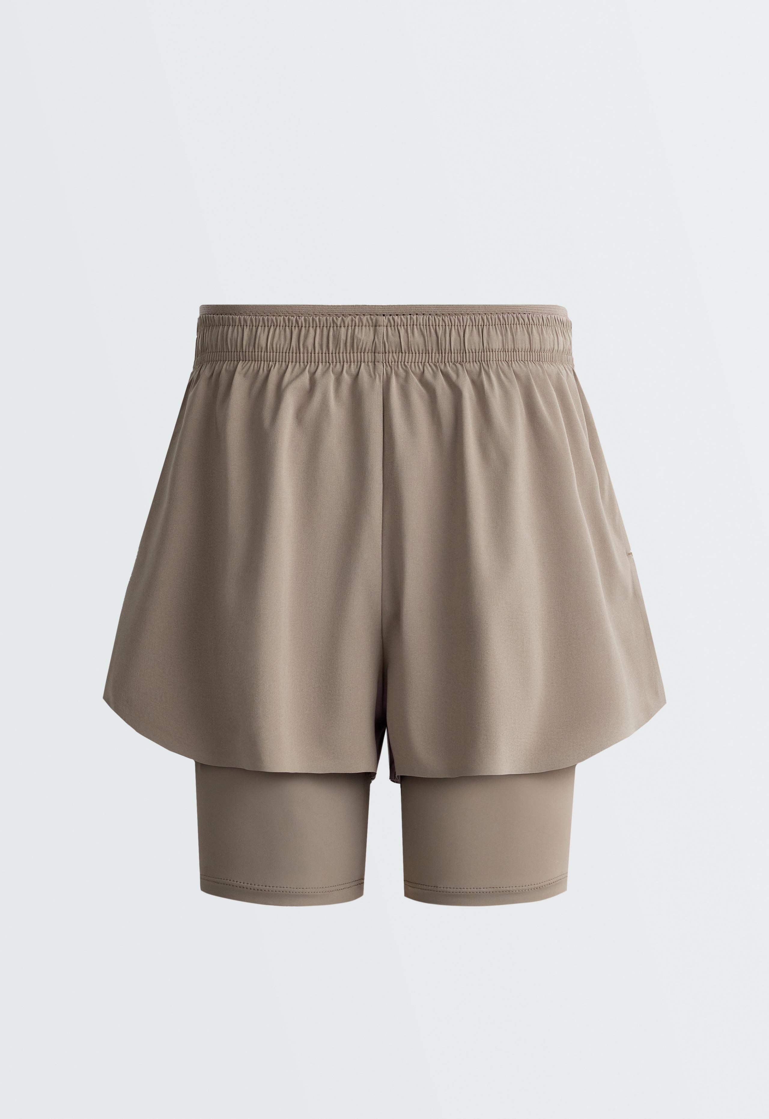 Technical mid rise 2 in 1 text shorts - DARK MINK