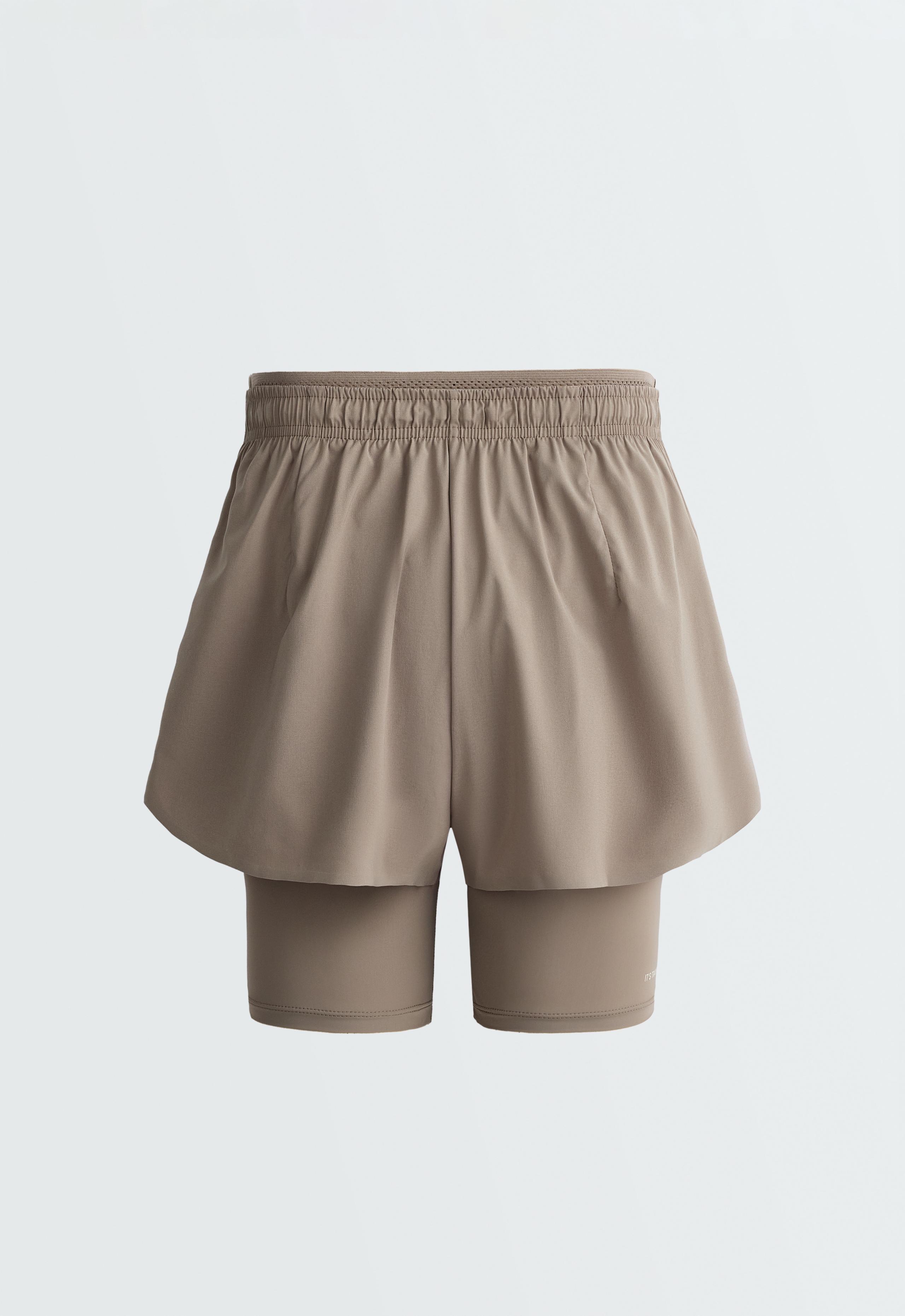 Technical mid rise 2 in 1 text shorts - DARK MINK