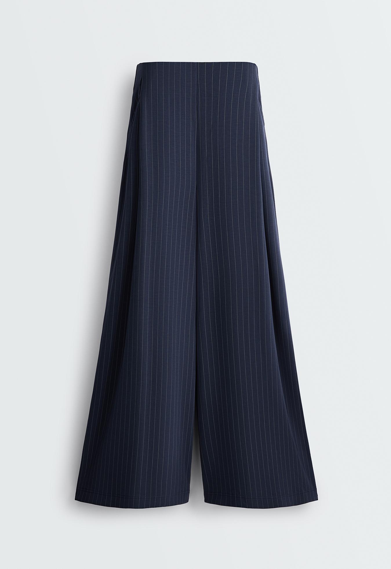 Wide-leg modal pinstripe trousers - NAVY BLUE