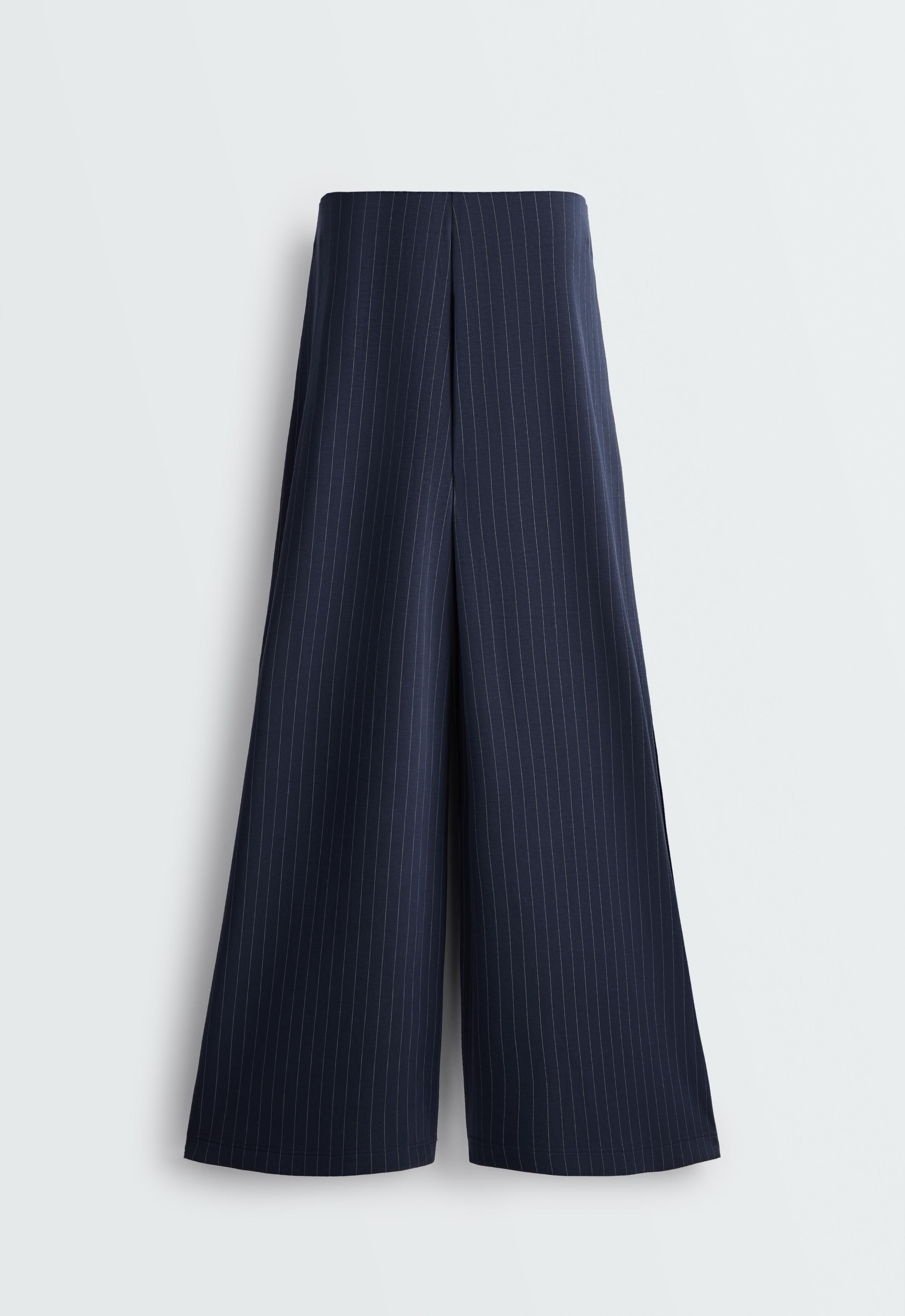 Wide-leg modal pinstripe trousers - NAVY BLUE