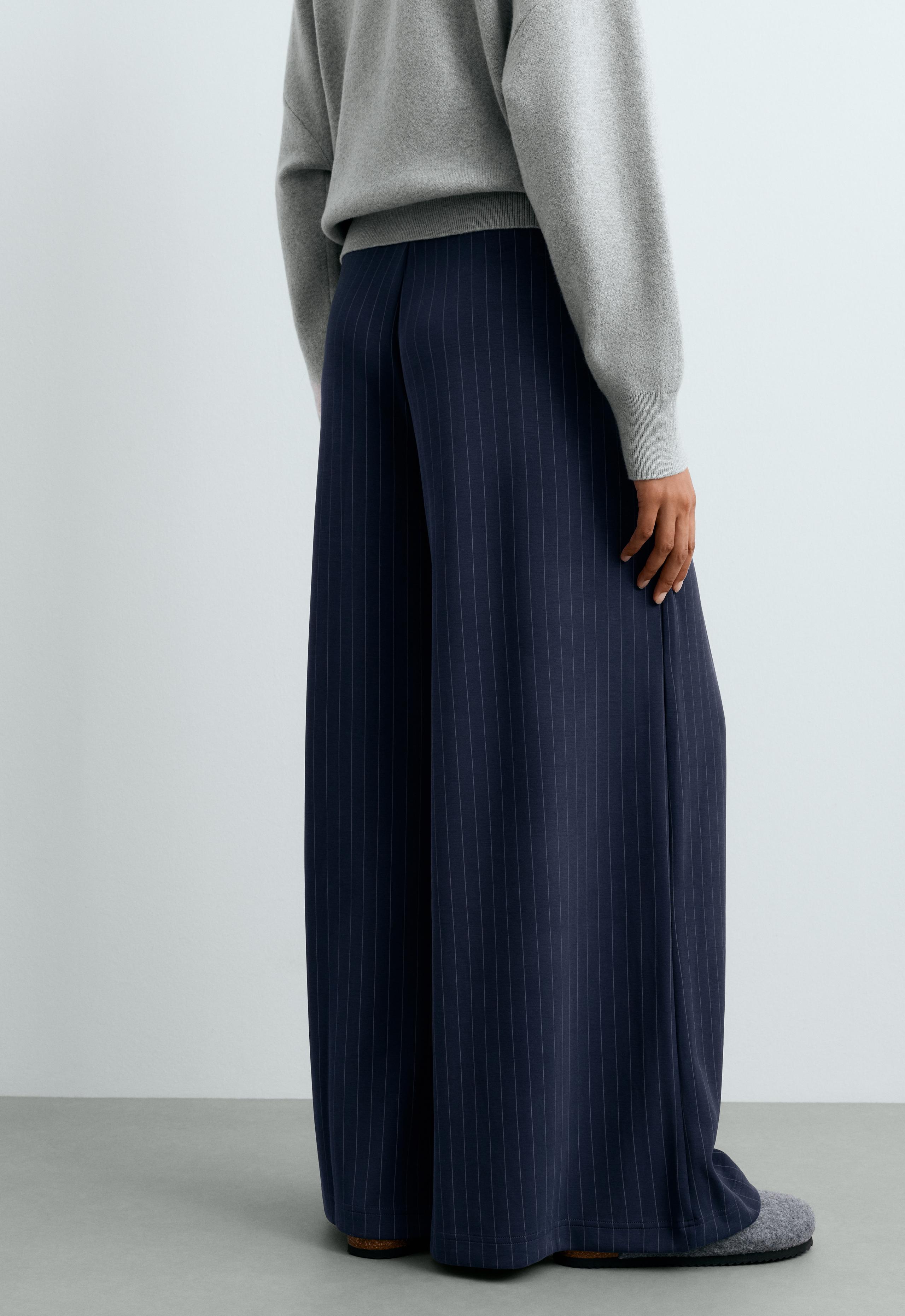 Wide-leg modal pinstripe trousers - NAVY BLUE