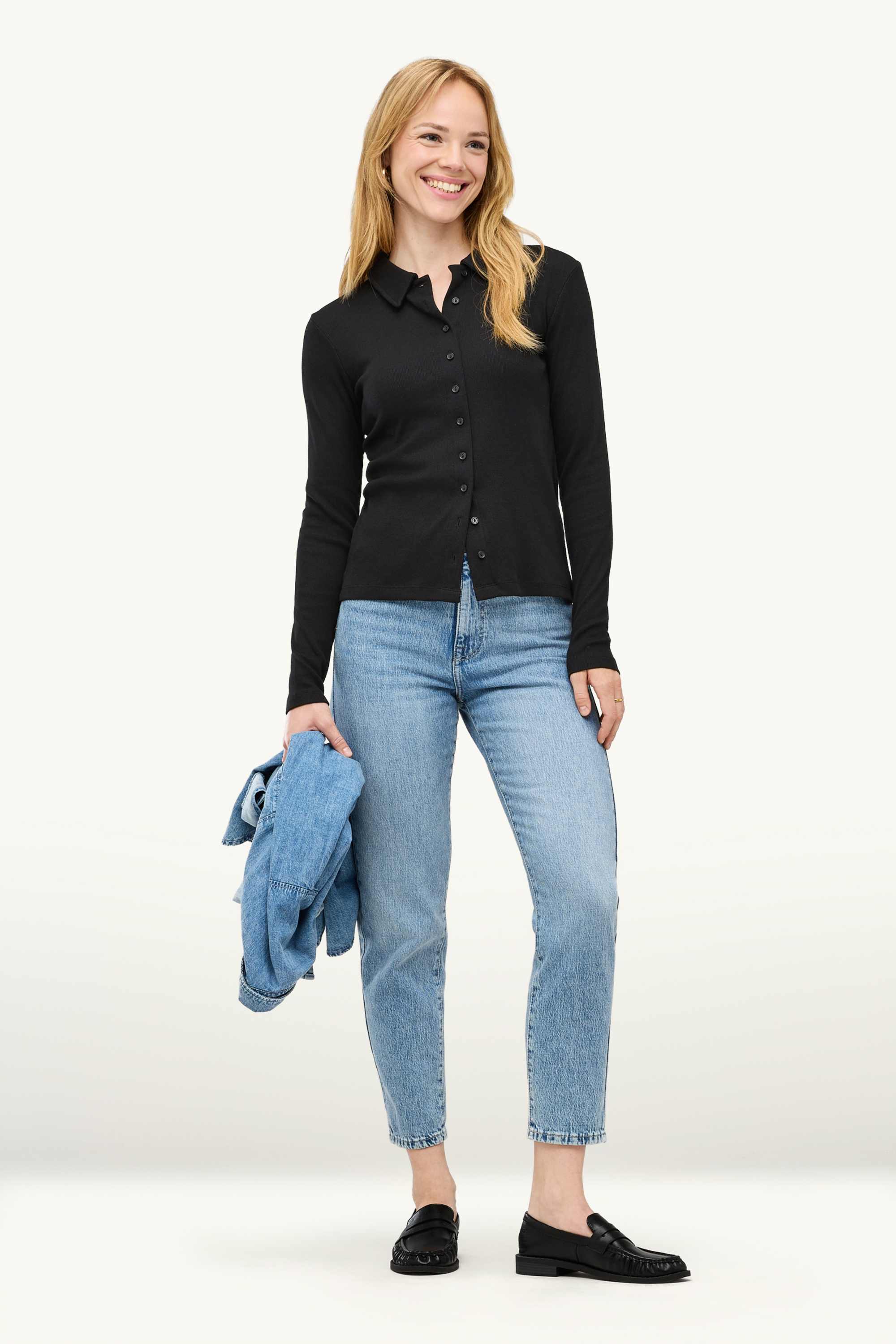 Long sleeve top - regular fit - ribbed black