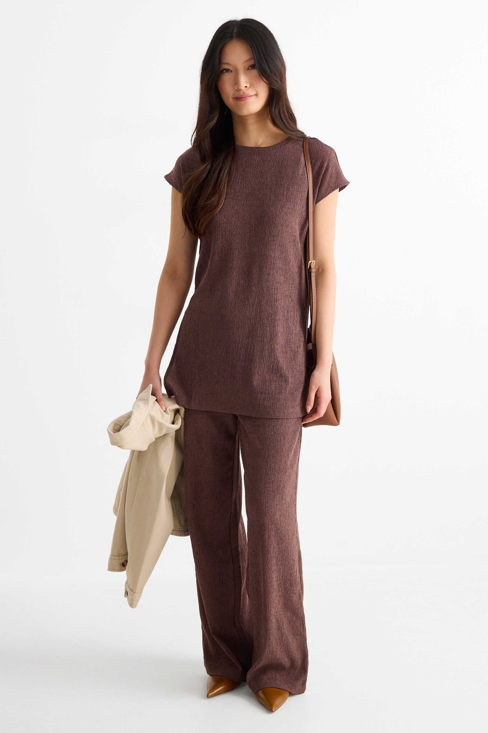 T-shirt - slim fit - textured brown
