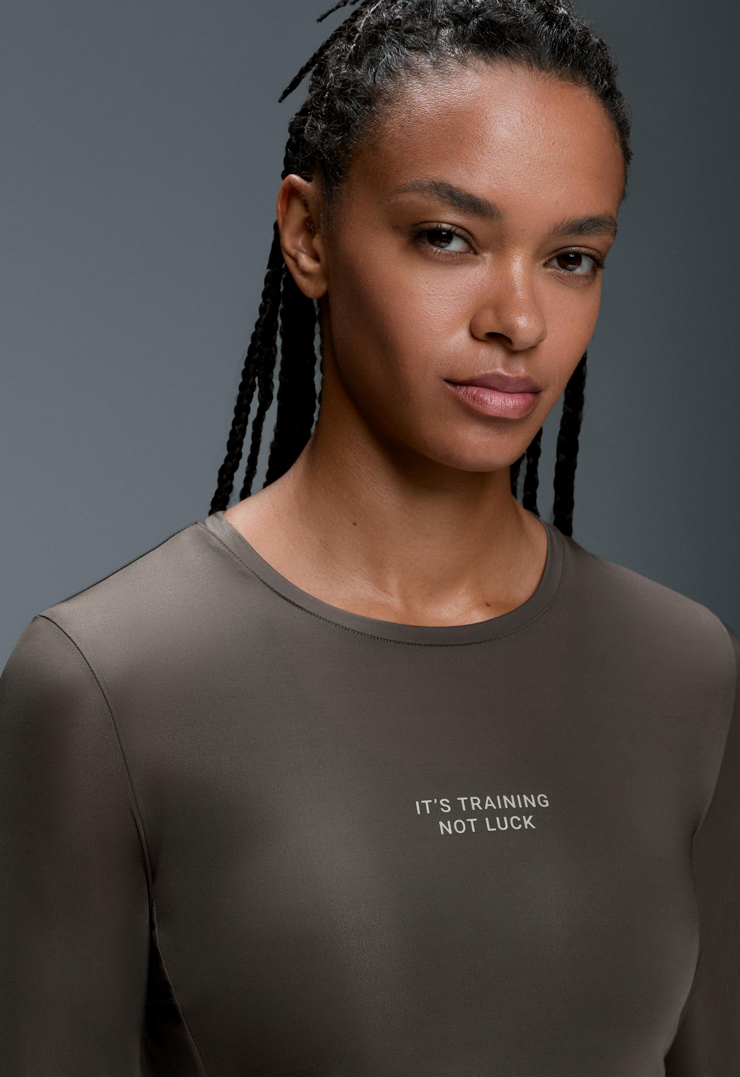 Long-sleeved technical T-shirt with text - CHARCOAL GREY