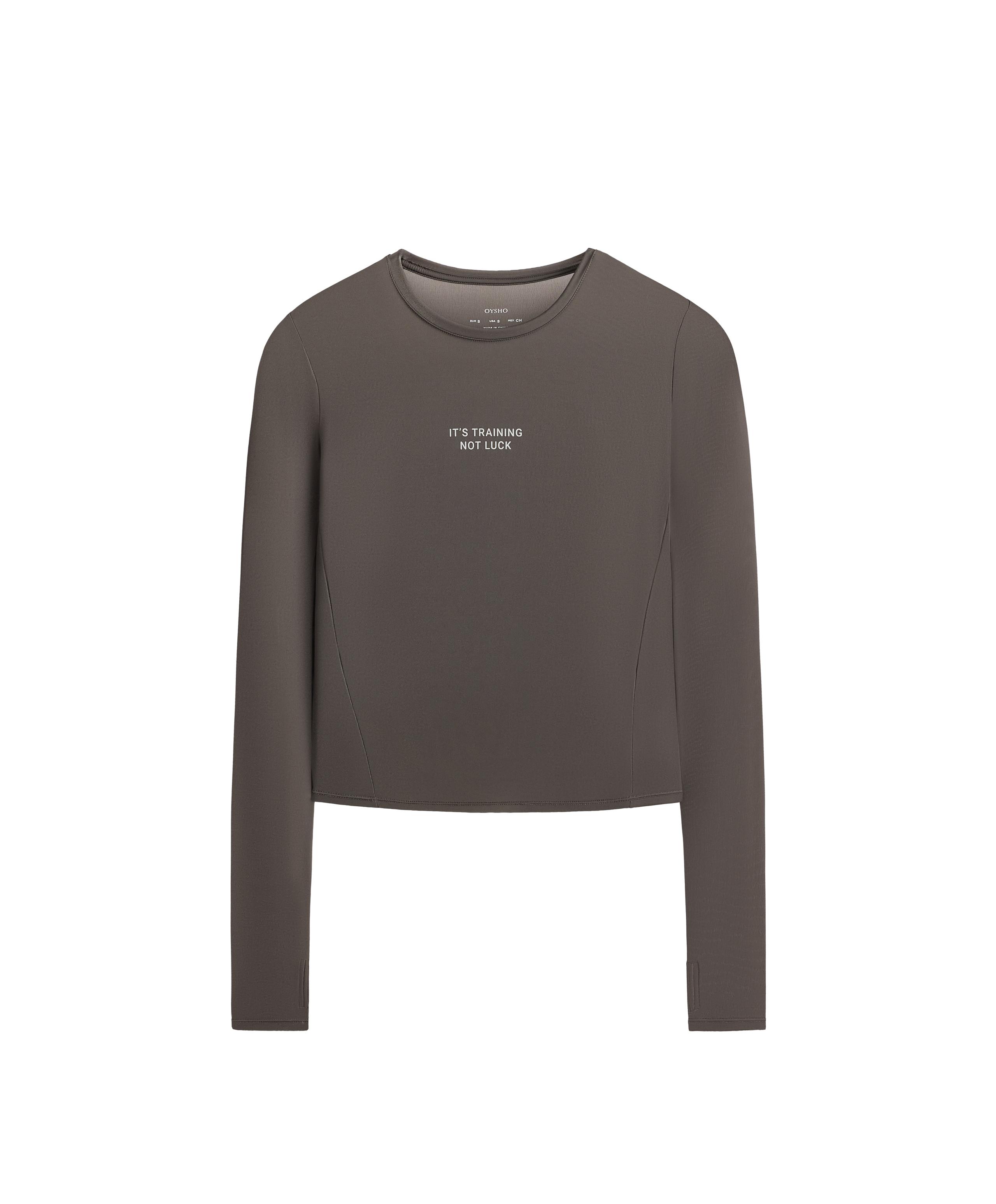 Long-sleeved technical T-shirt with text - CHARCOAL GREY