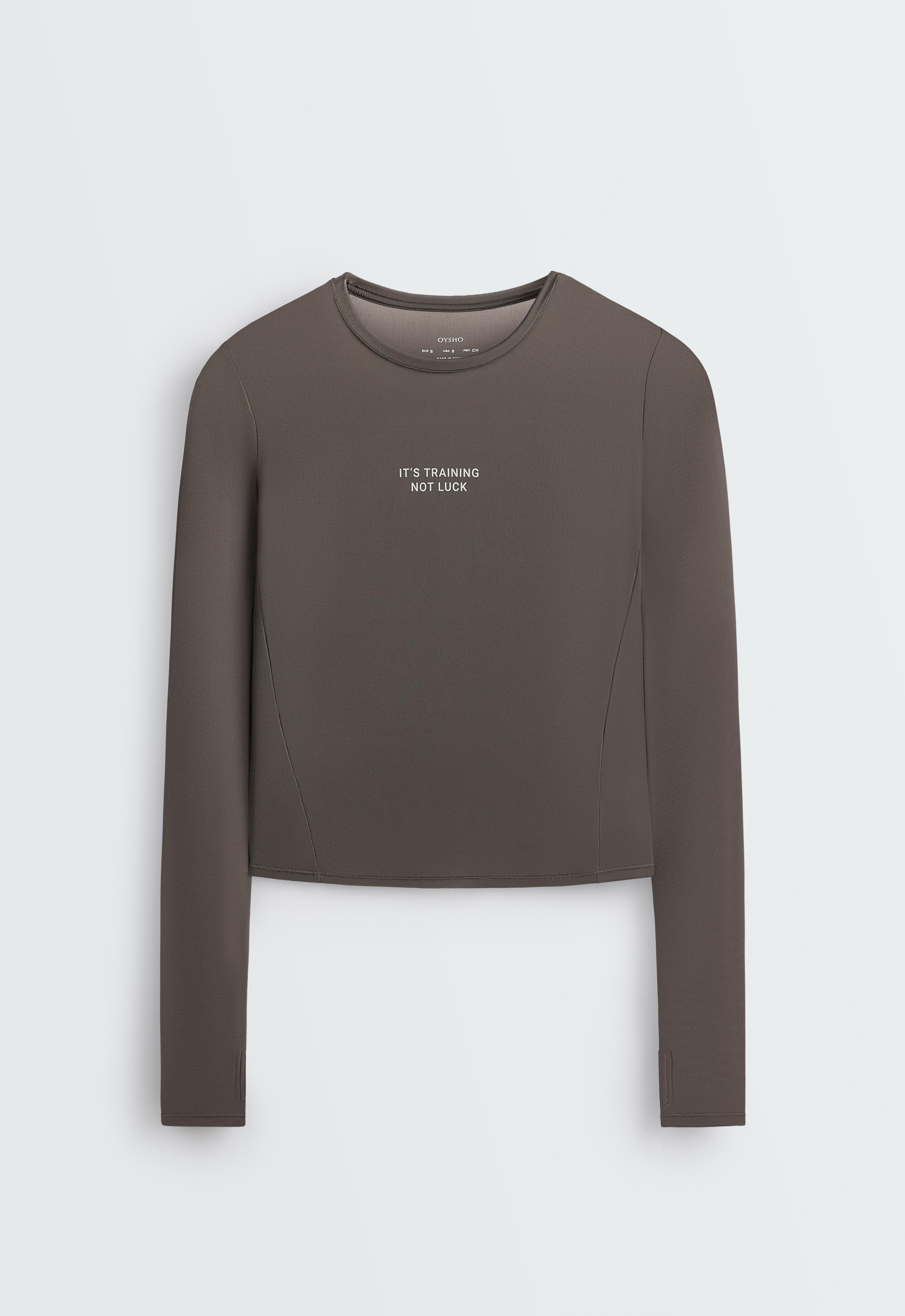 Long-sleeved technical T-shirt with text - CHARCOAL GREY