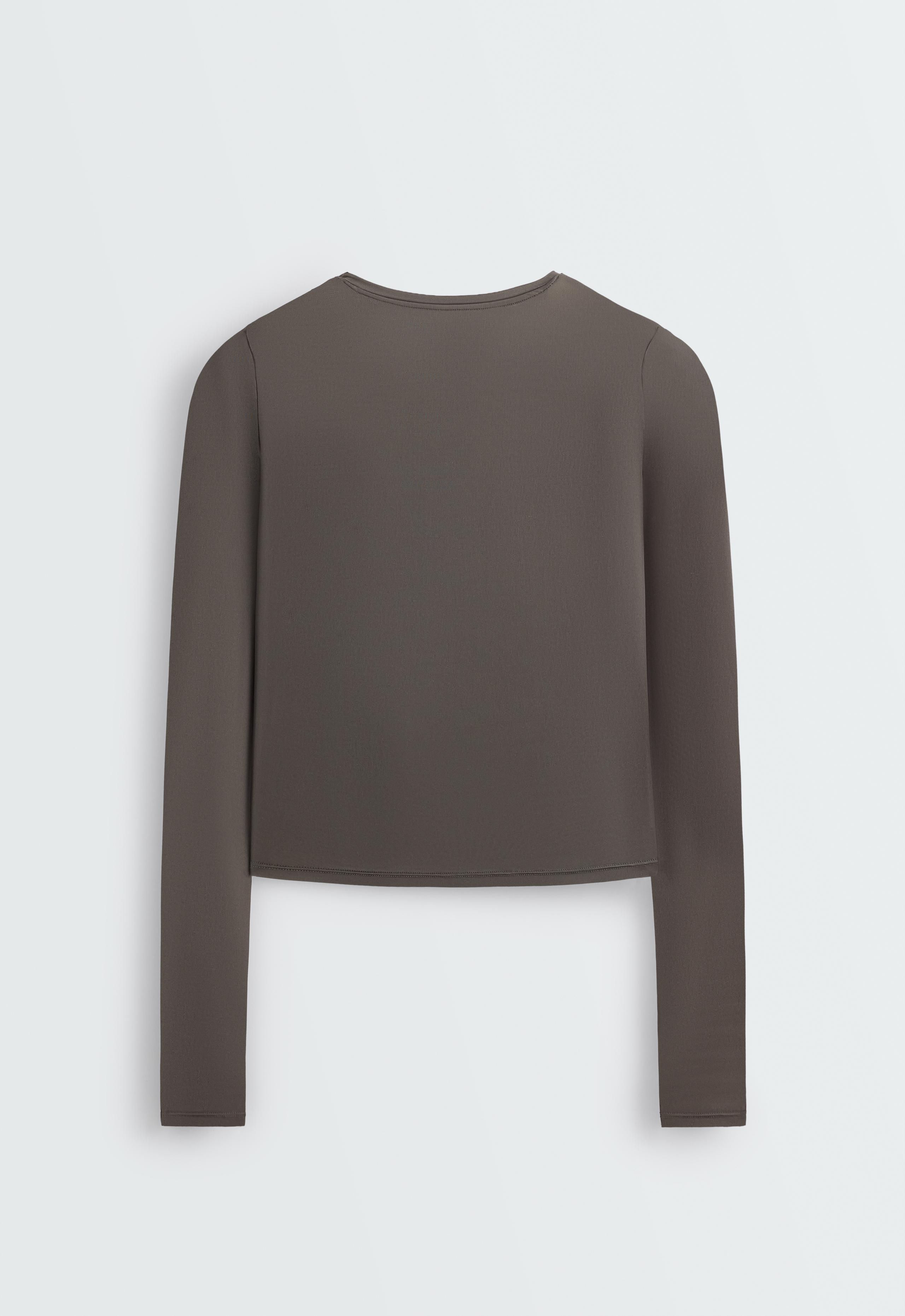Long-sleeved technical T-shirt with text - CHARCOAL GREY