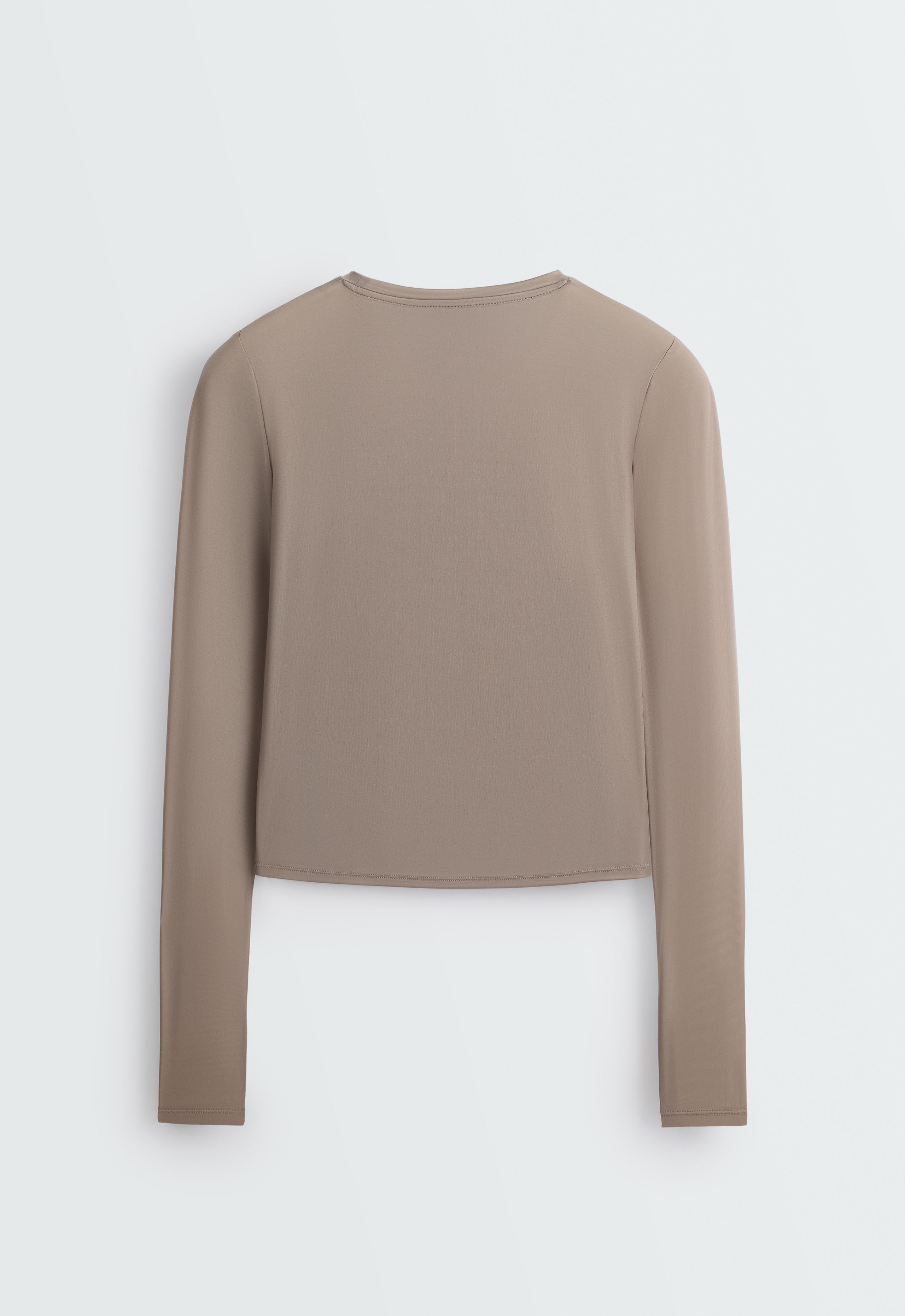 Long-sleeved technical T-shirt with text - DARK MINK