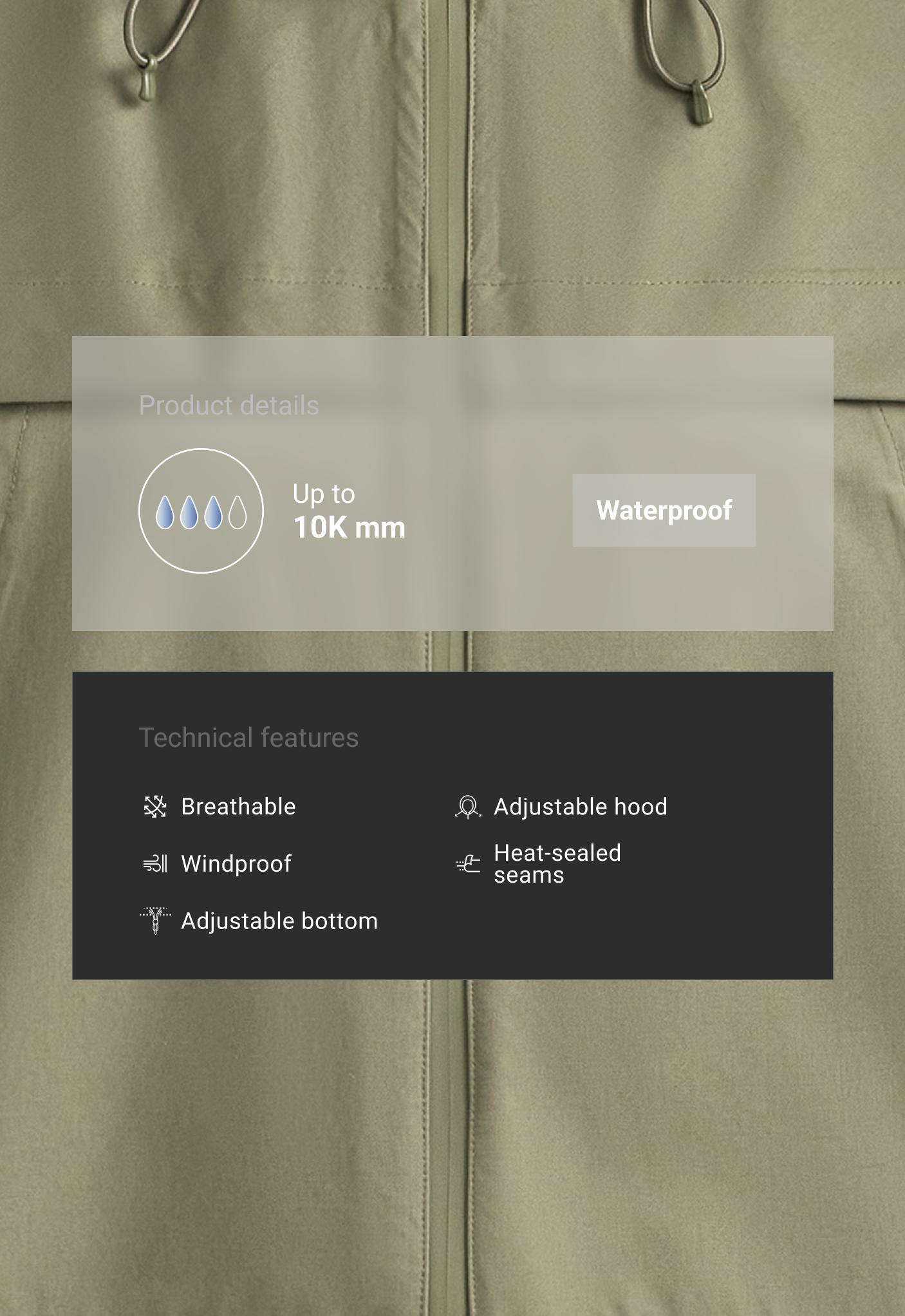 Short 10k waterproof canvas technical jacket - DARK KHAKI