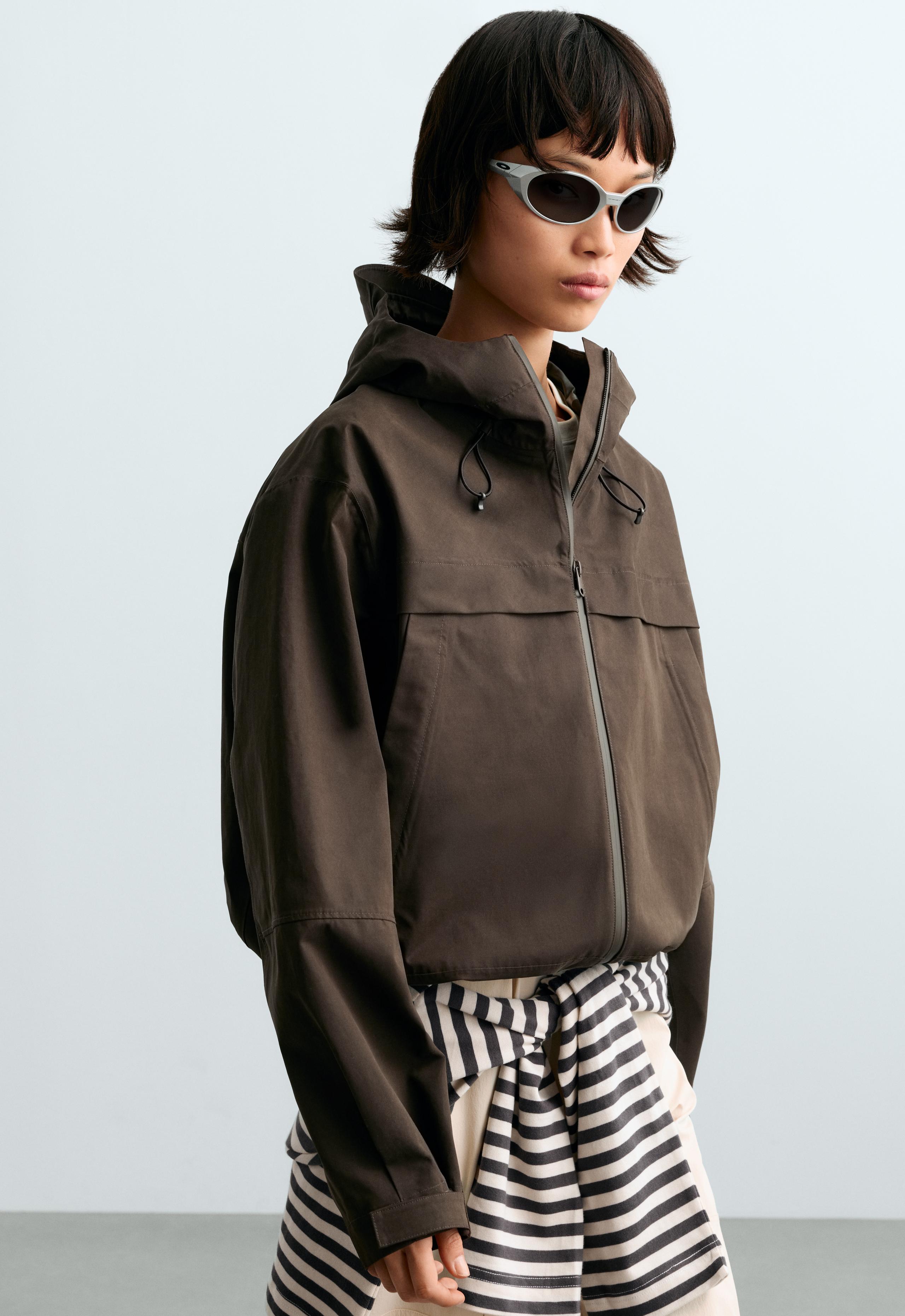 Short 10k waterproof canvas technical jacket - BROWN