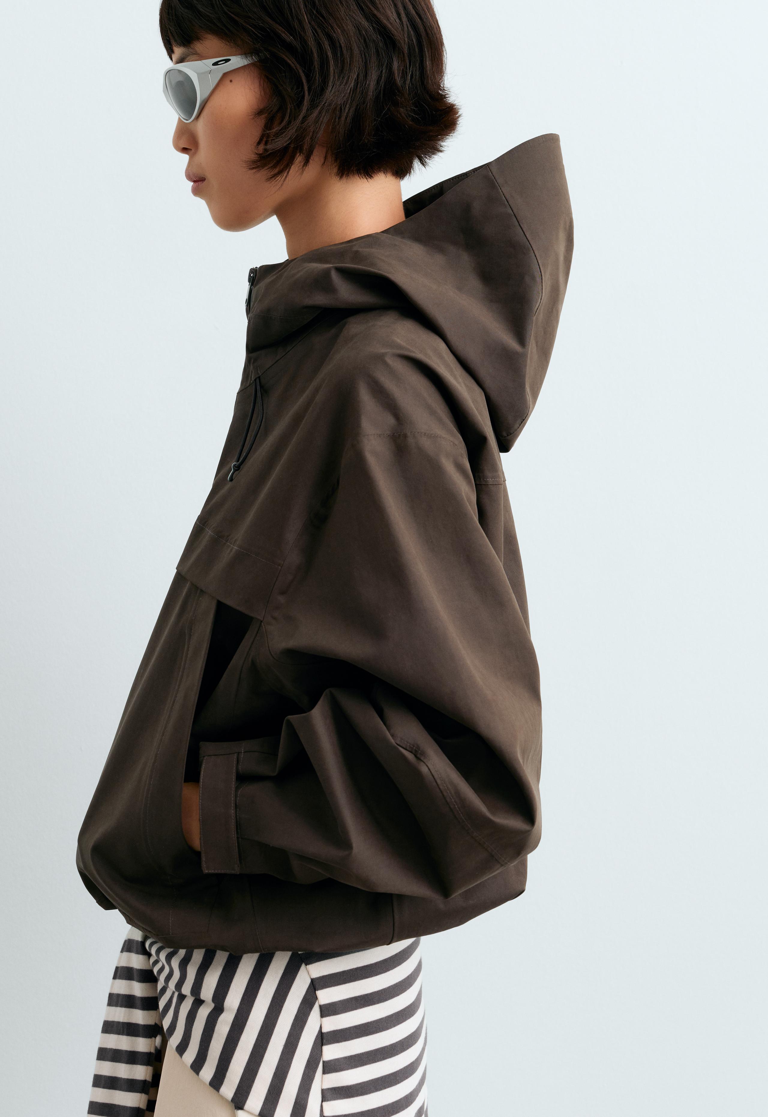 Short 10k waterproof canvas technical jacket - BROWN