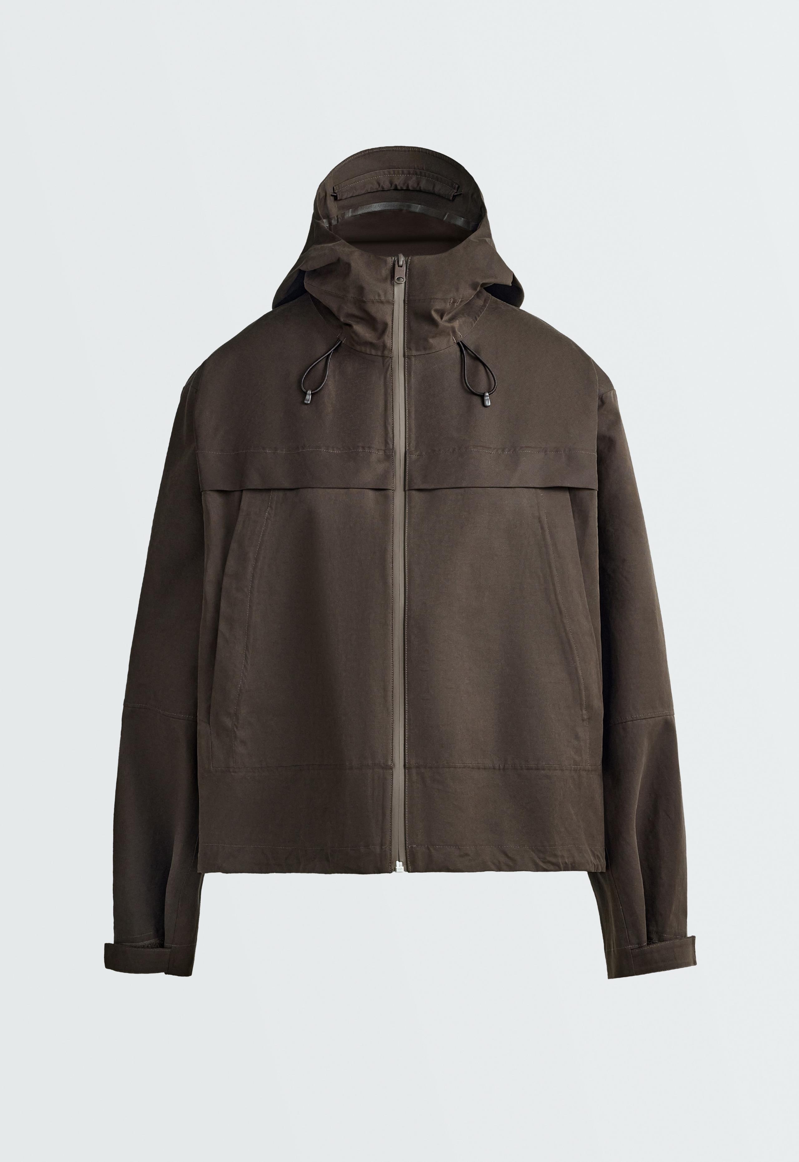 Short 10k waterproof canvas technical jacket - BROWN