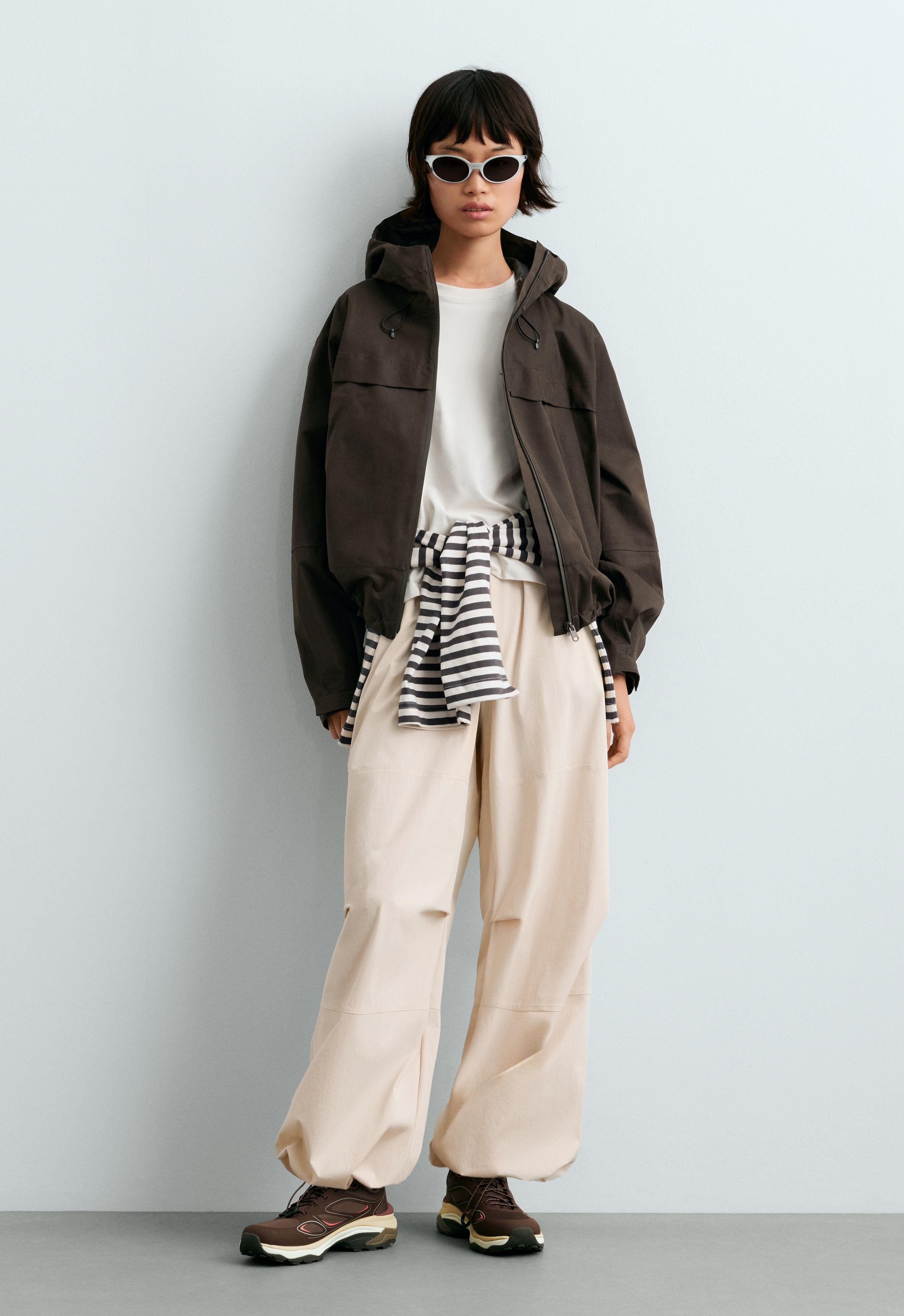 Short 10k waterproof canvas technical jacket - BROWN