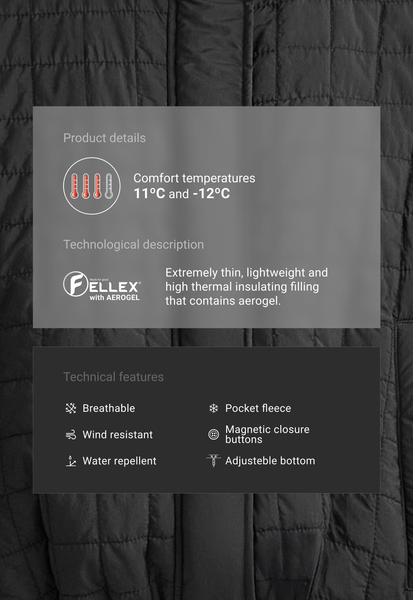 Short FELLEX® AEROGEL padded jacket - BLACK