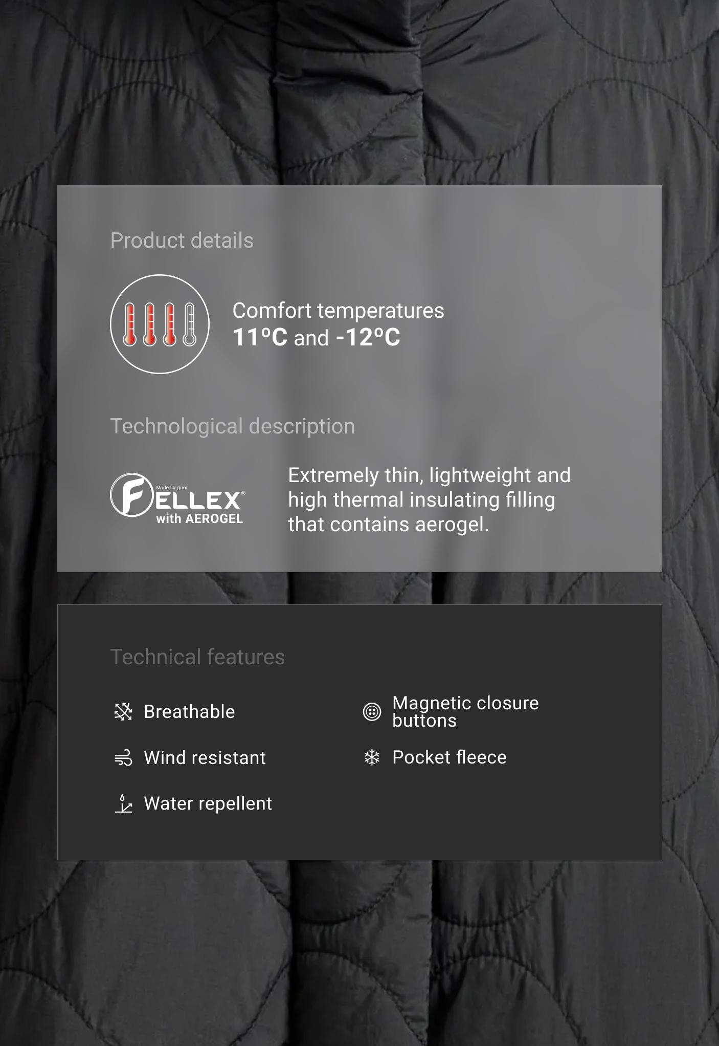FELLEX® AEROGEL water-repellent padded midi jacket - BLACK