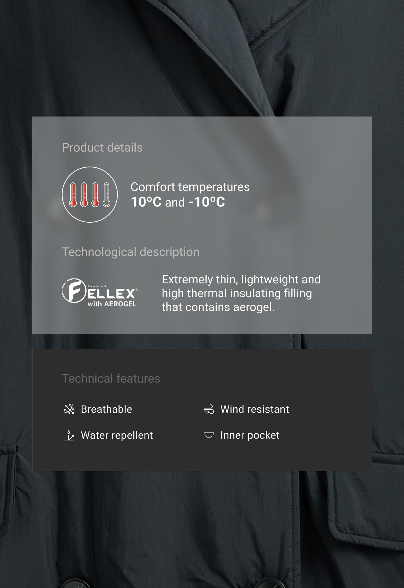 FELLEX® AEROGEL buttoned mid-length padded jacket - MIDNIGHT BLUE
