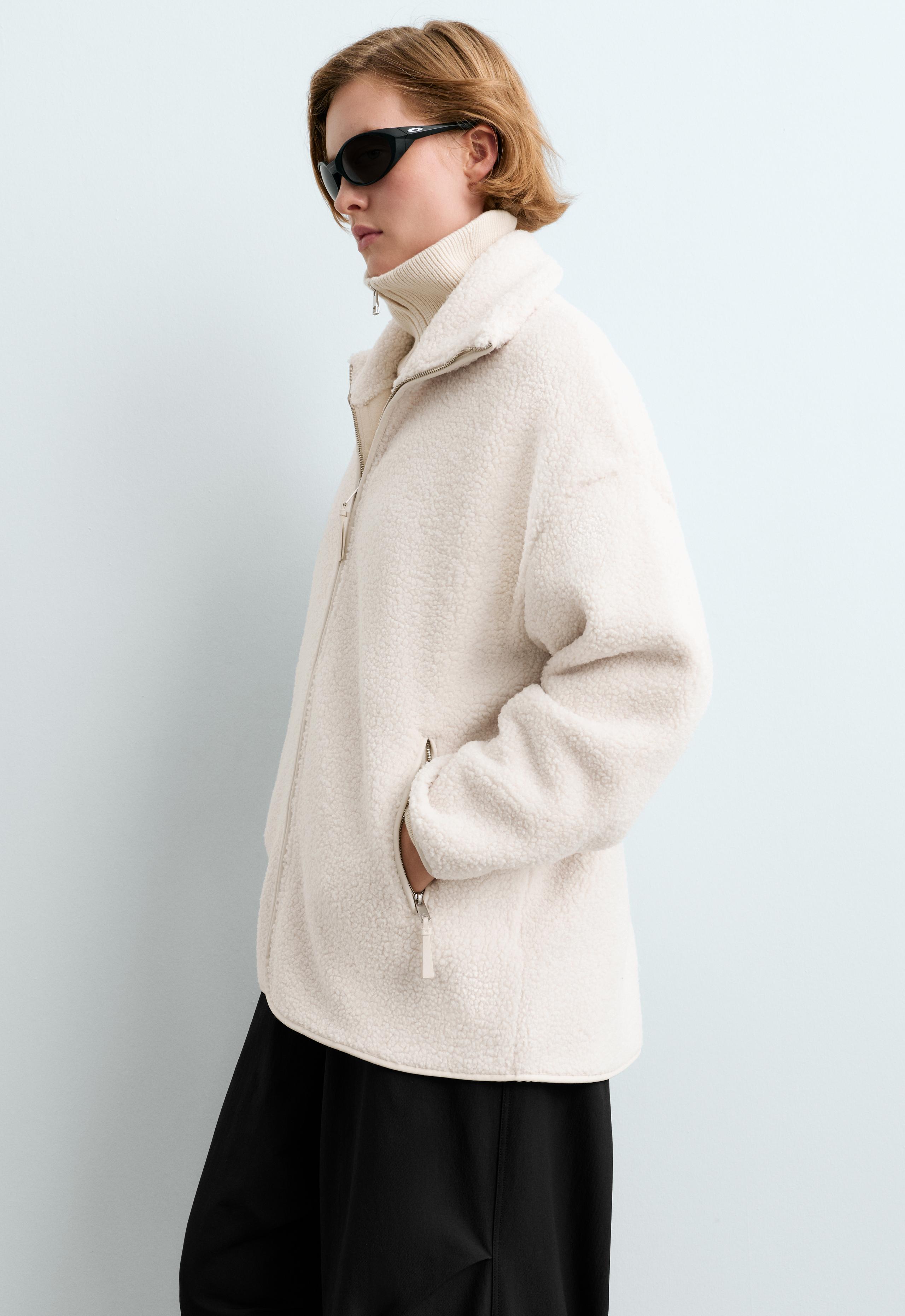 High-neck faux-shearling jacket - ECRU