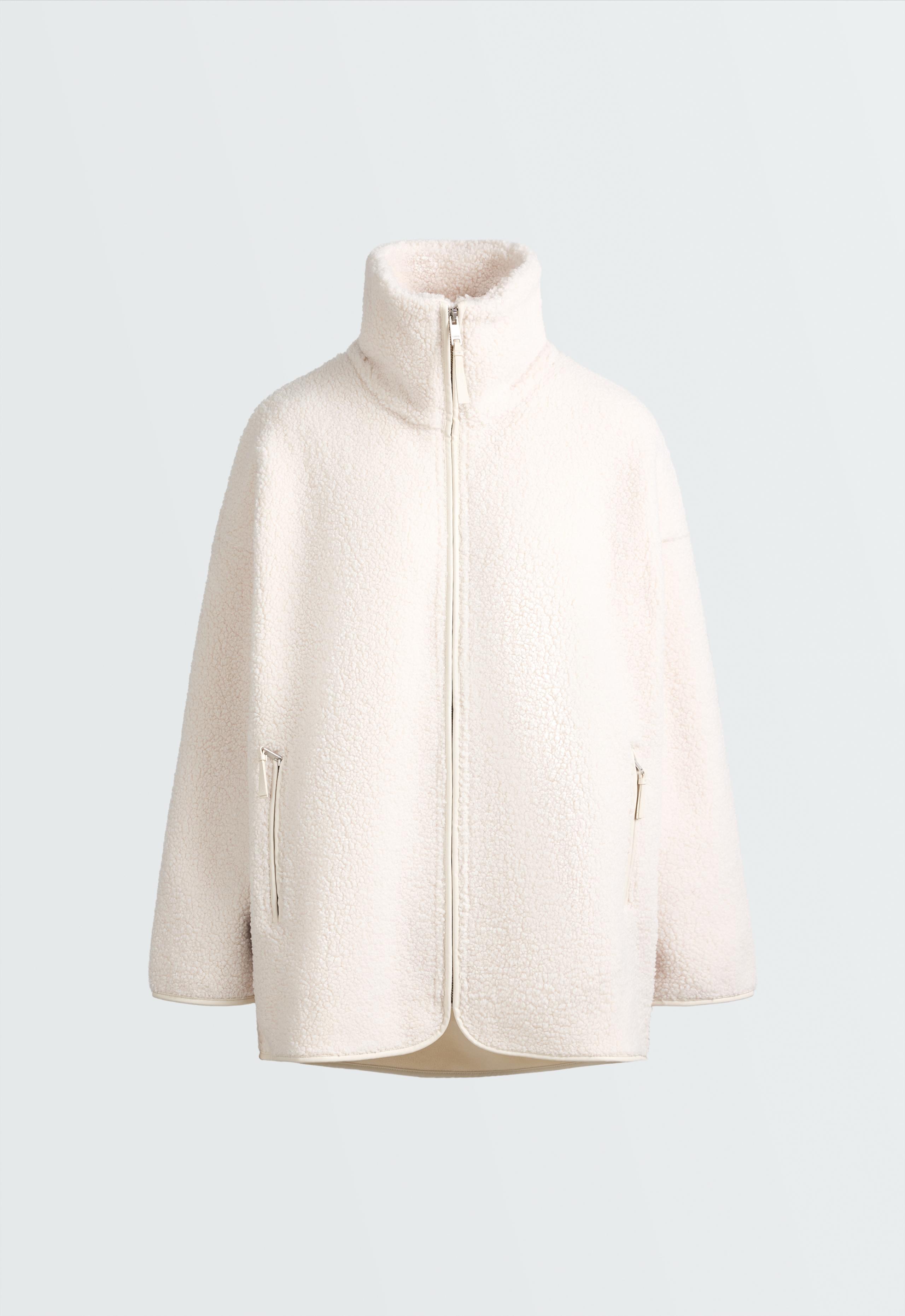 High-neck faux-shearling jacket - ECRU