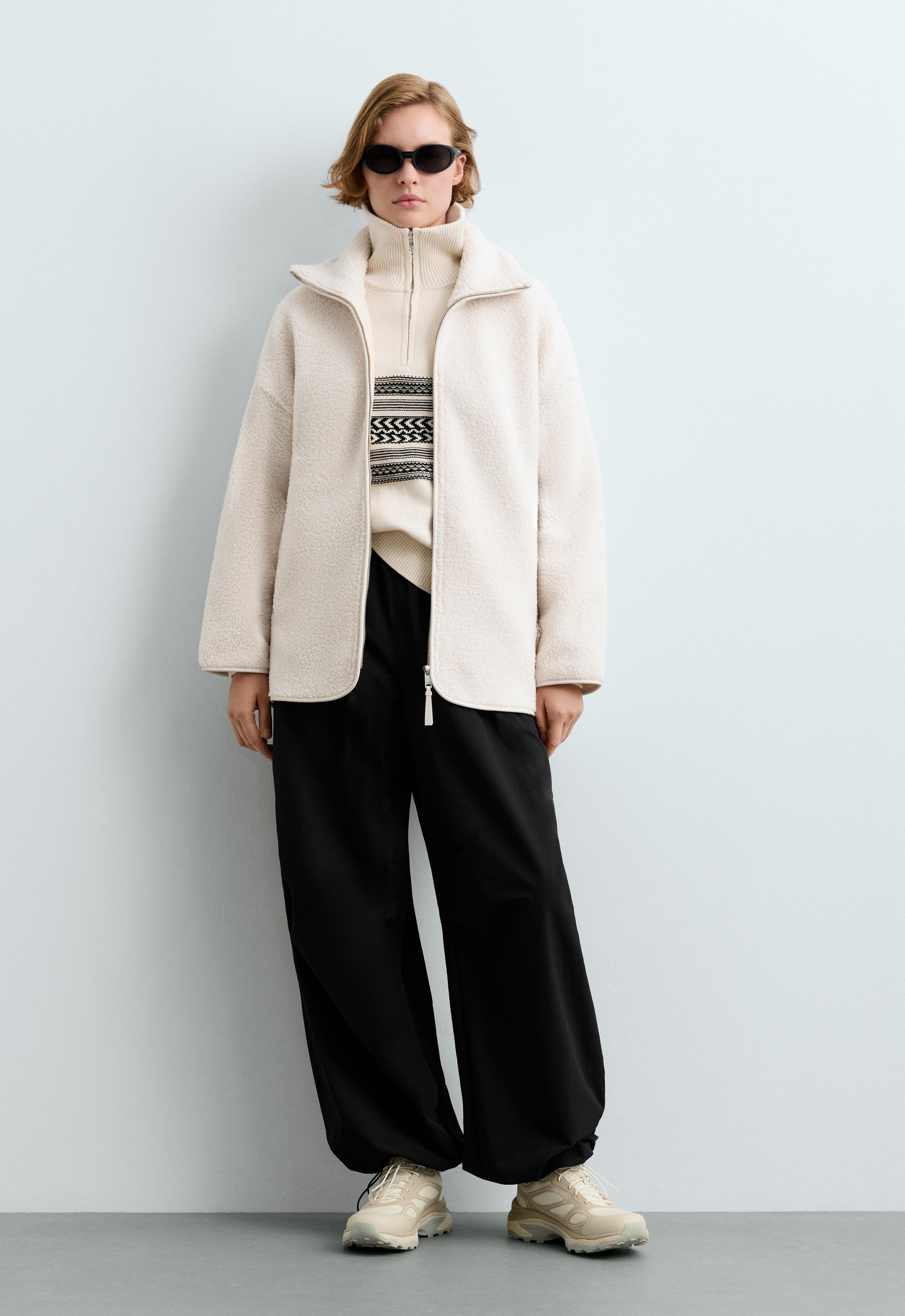 High-neck faux-shearling jacket - ECRU