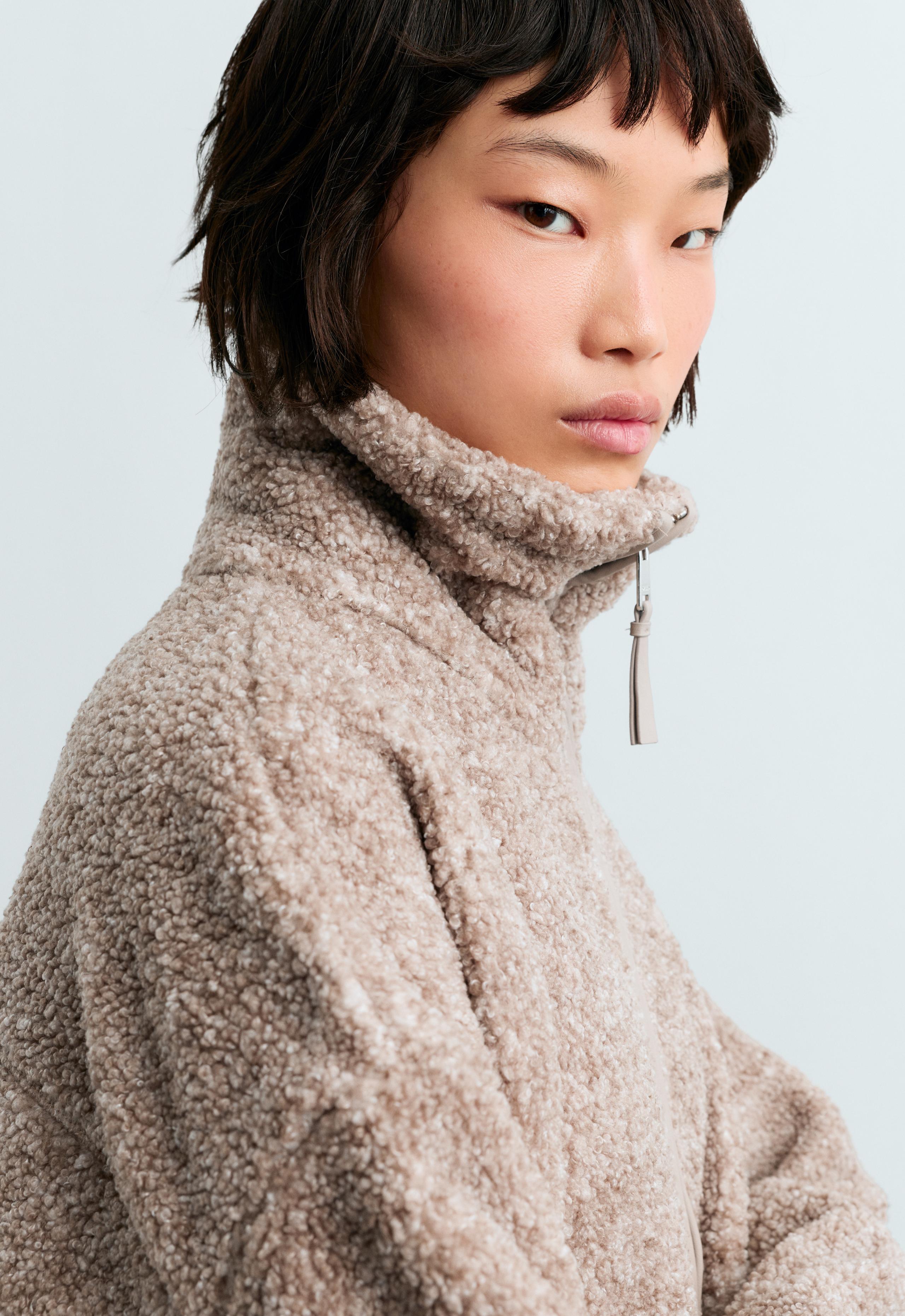 High-neck faux-shearling jacket - TAUPE