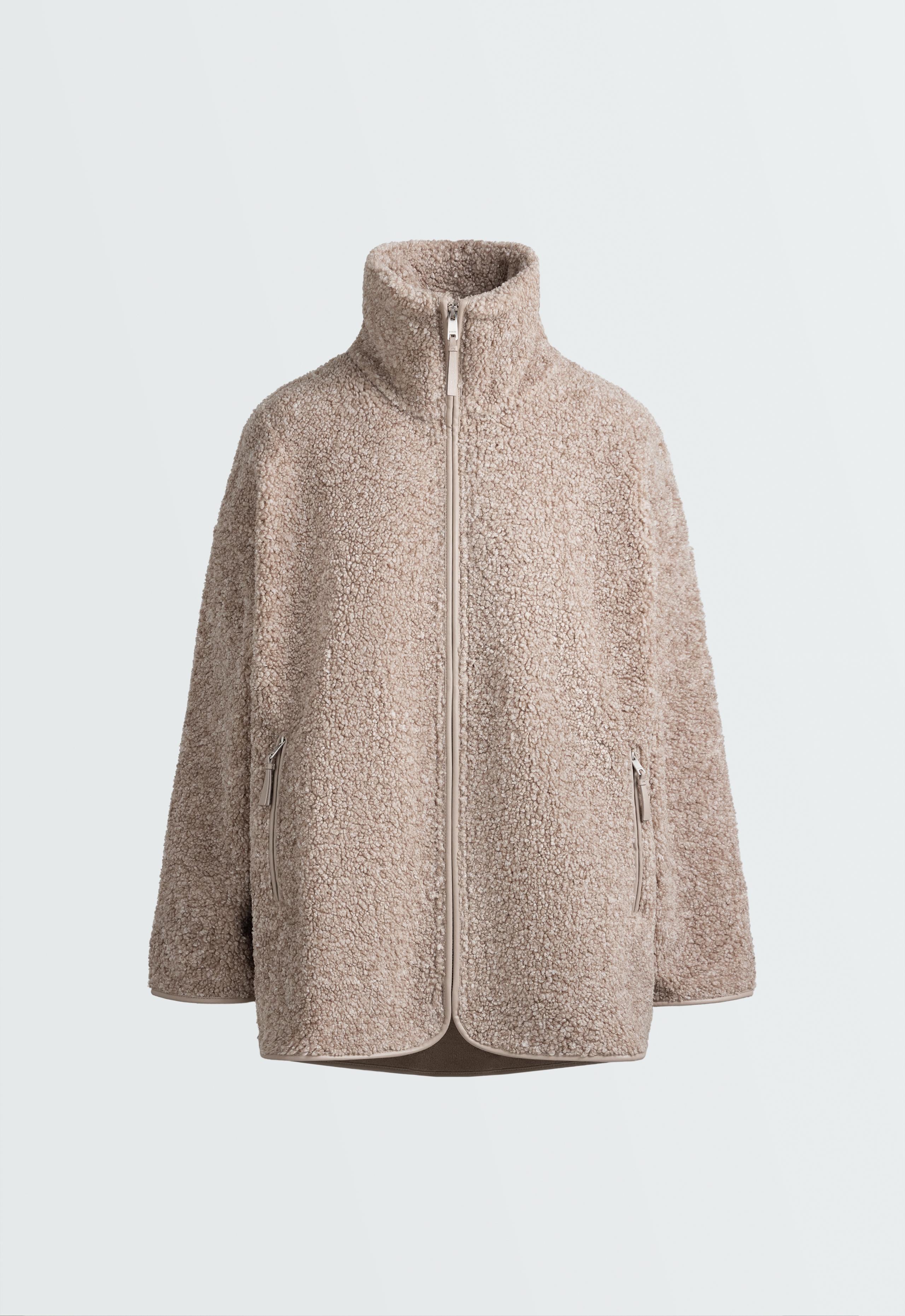 High-neck faux-shearling jacket - TAUPE