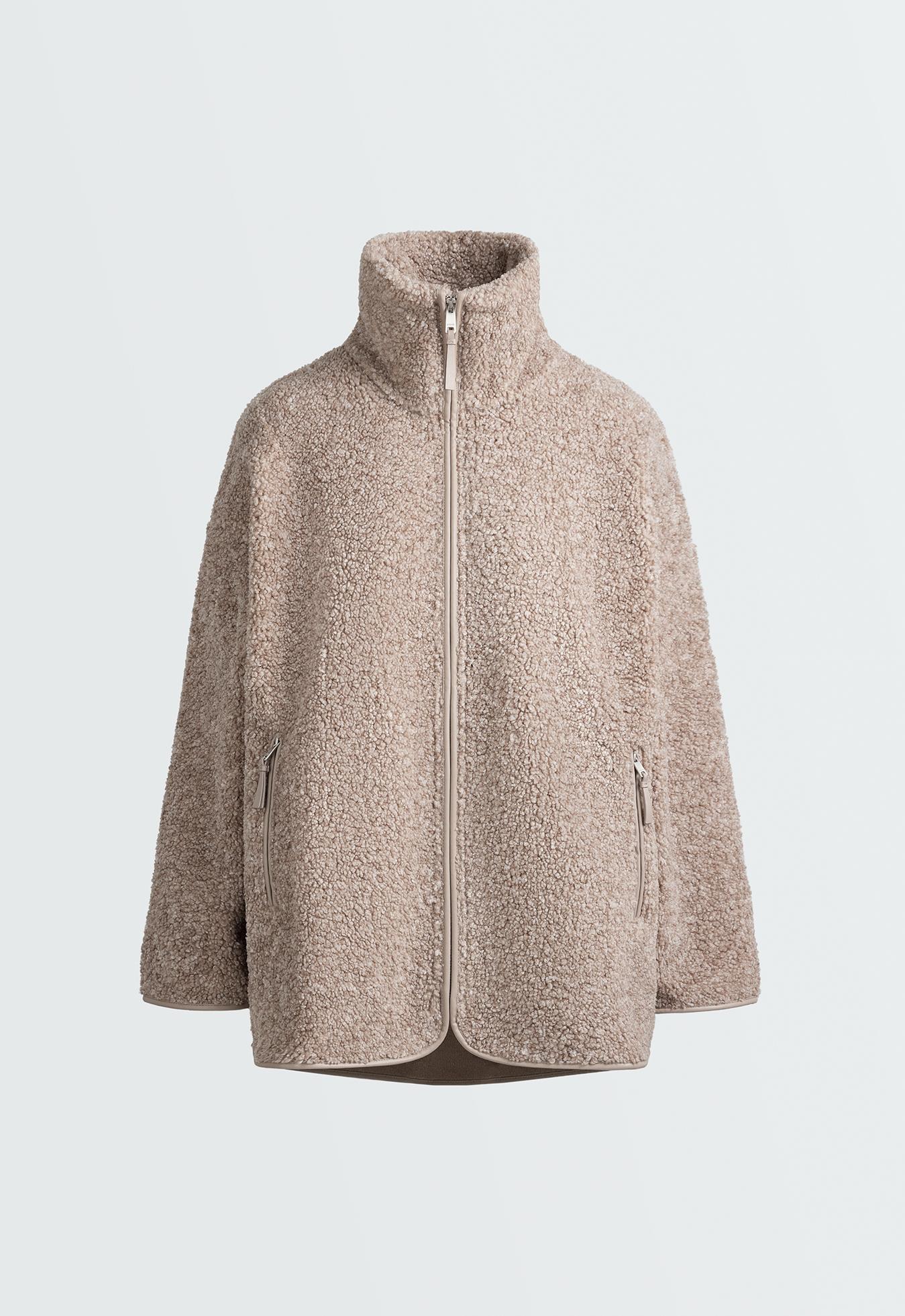 High-neck faux-shearling jacket - TAUPE