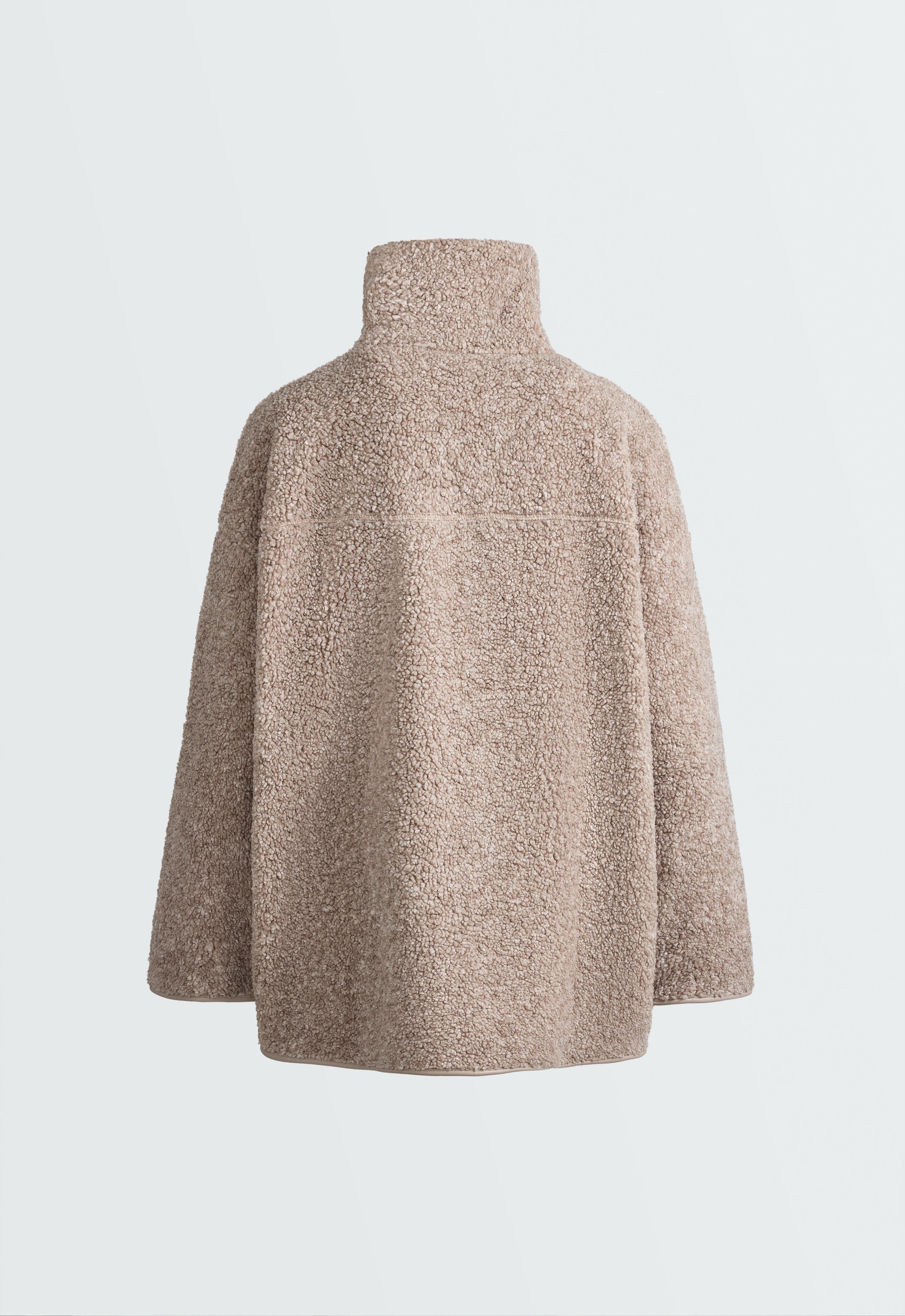 High-neck faux-shearling jacket - TAUPE