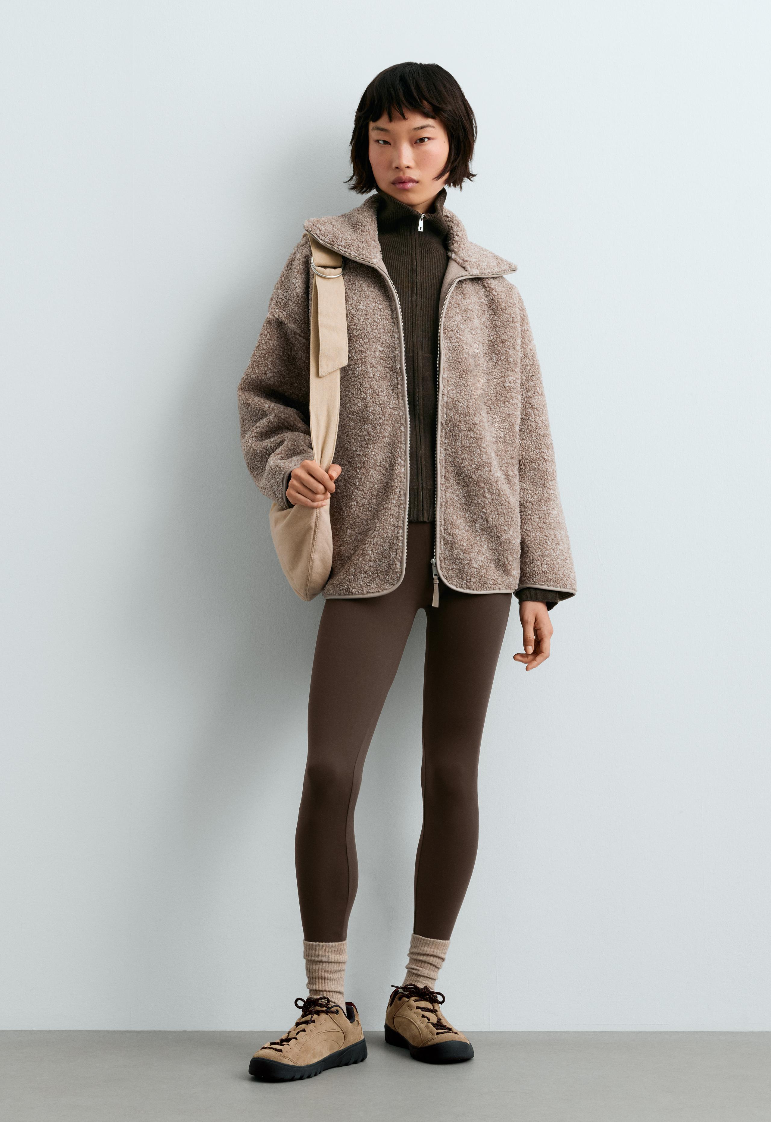 High-neck faux-shearling jacket - TAUPE
