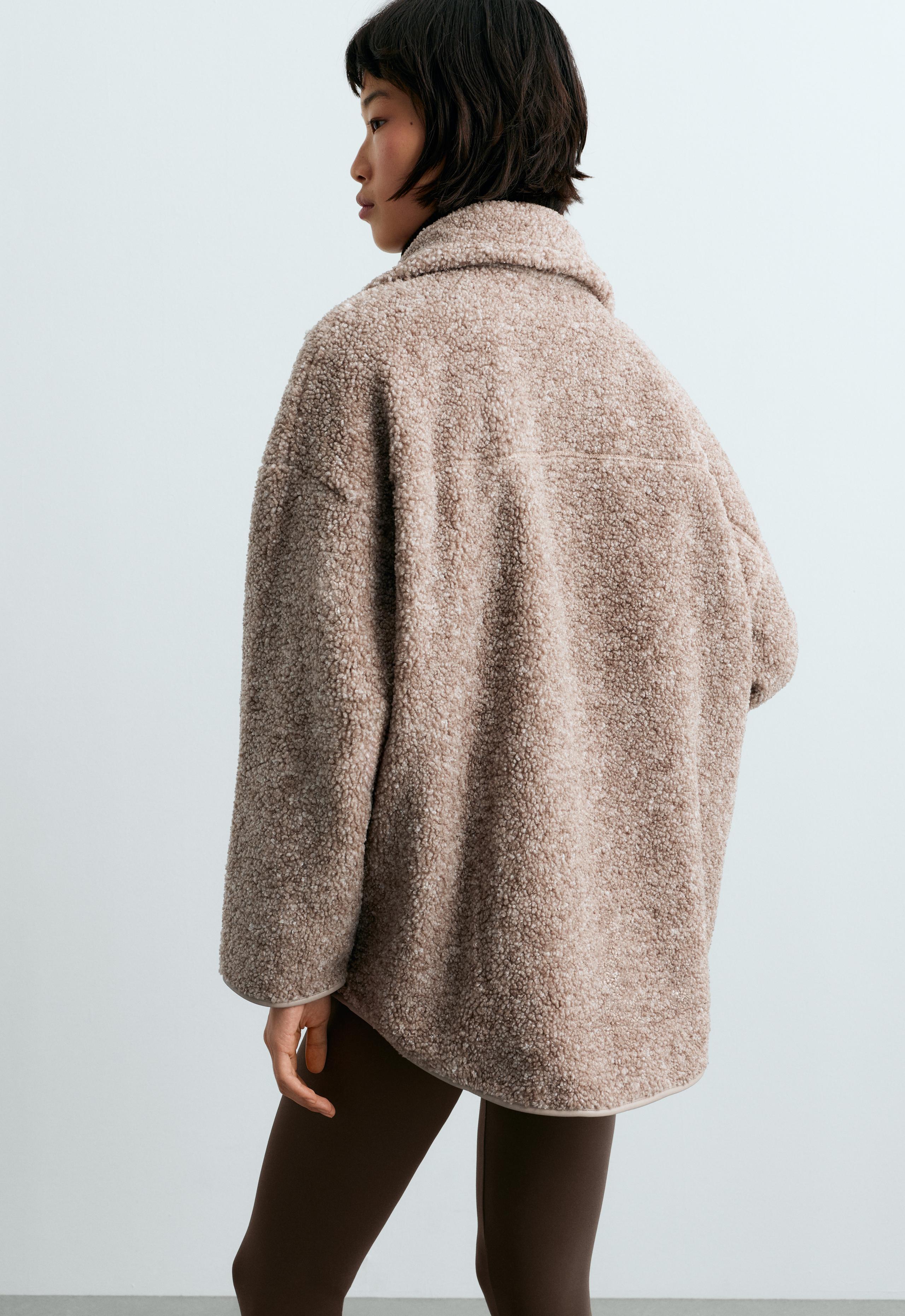 High-neck faux-shearling jacket - TAUPE