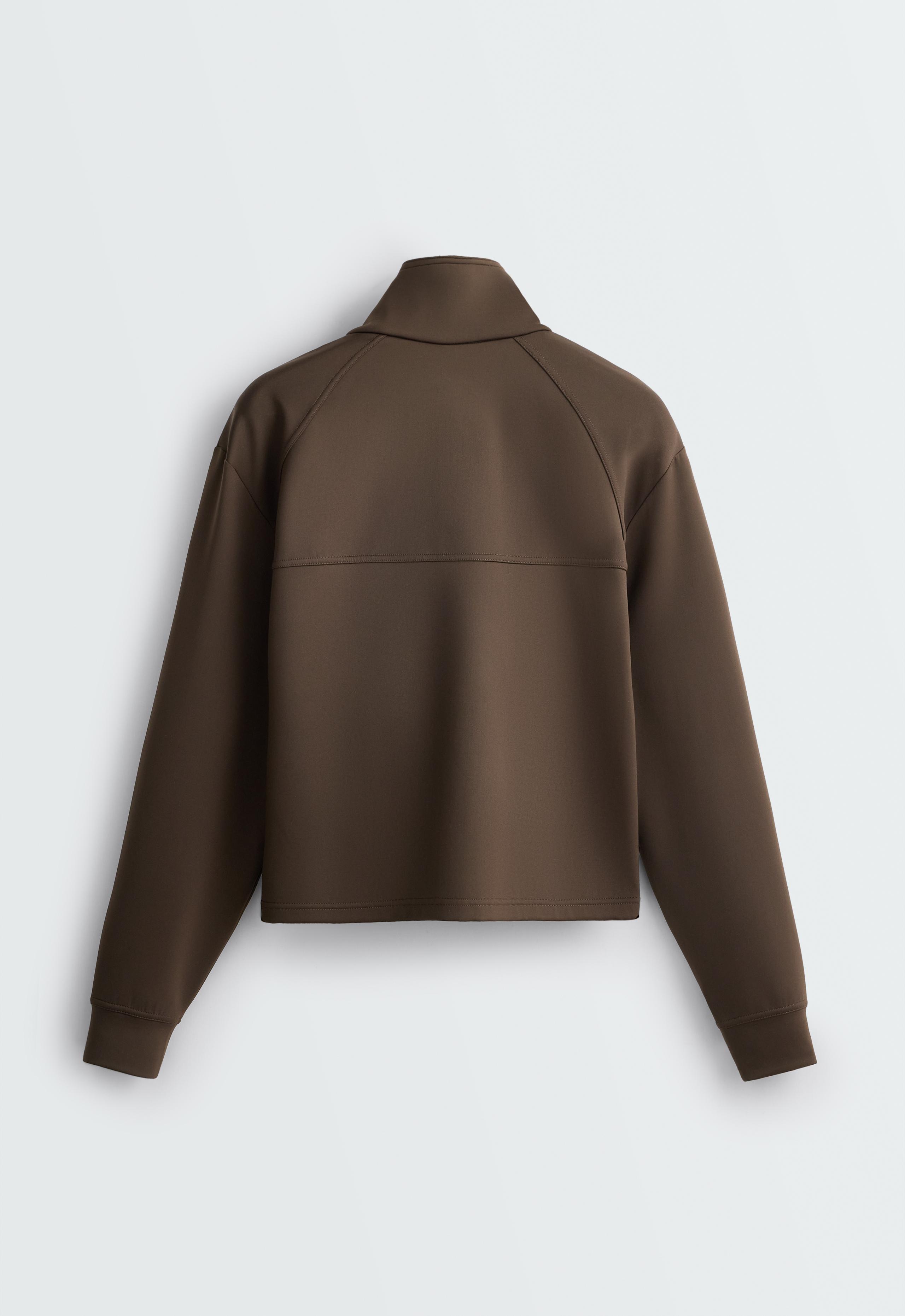 Neoprene-effect double collar jacket - BROWN
