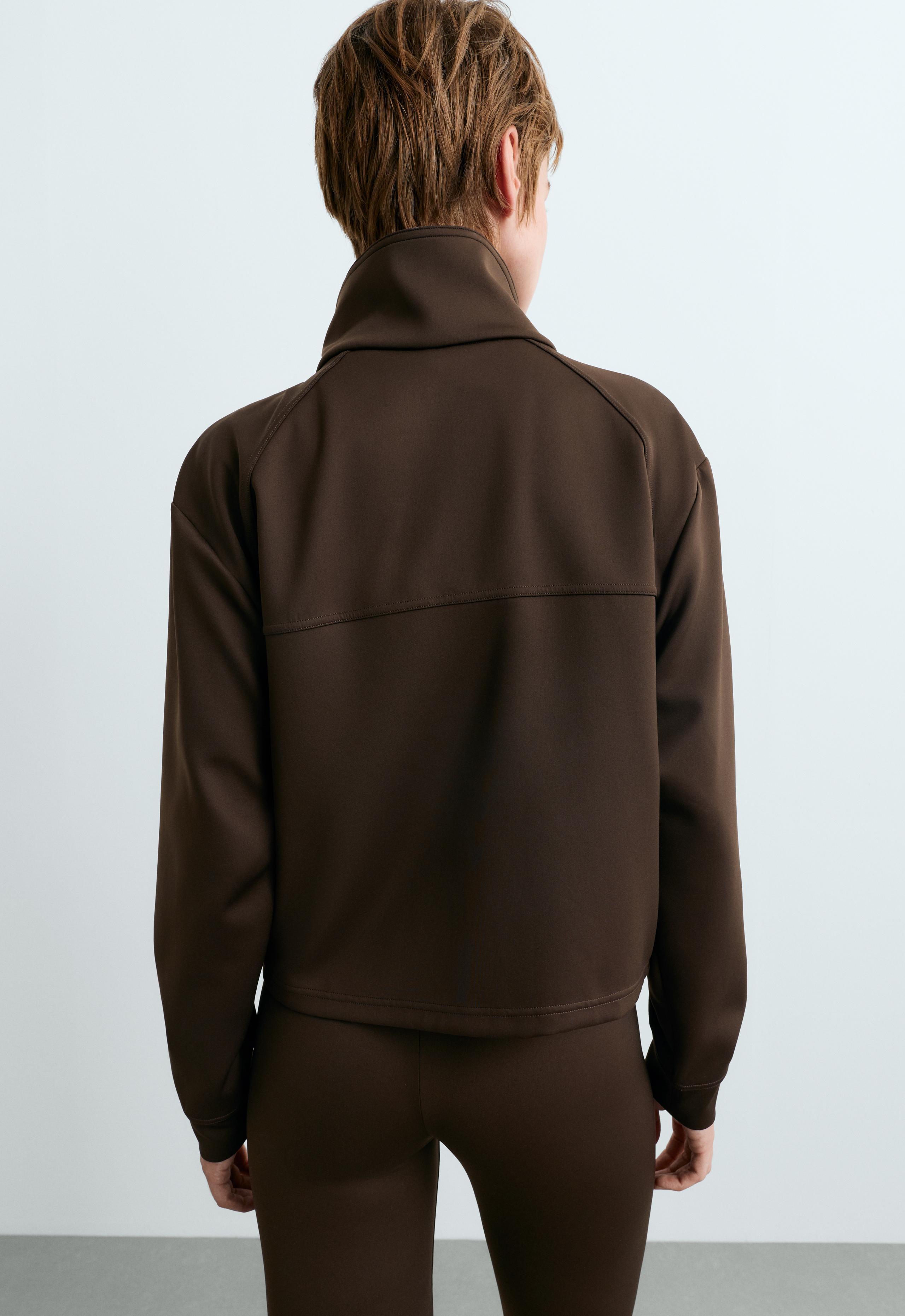 Neoprene-effect double collar jacket - BROWN
