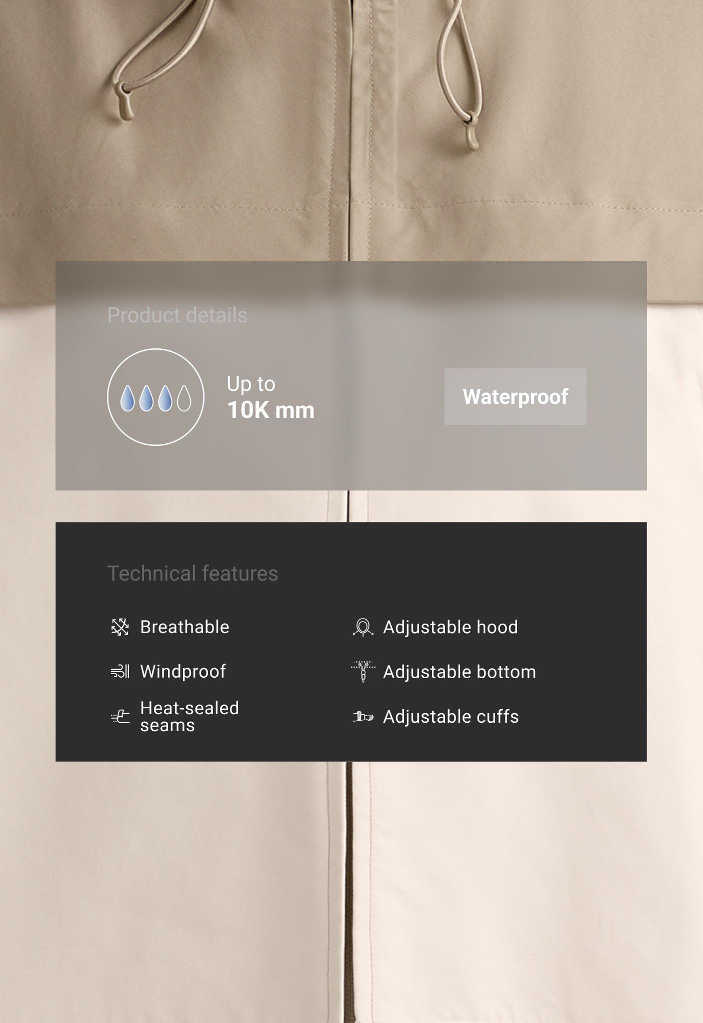 Short 10k technical waterproof canvas colour-block jacket - PALE ECRU