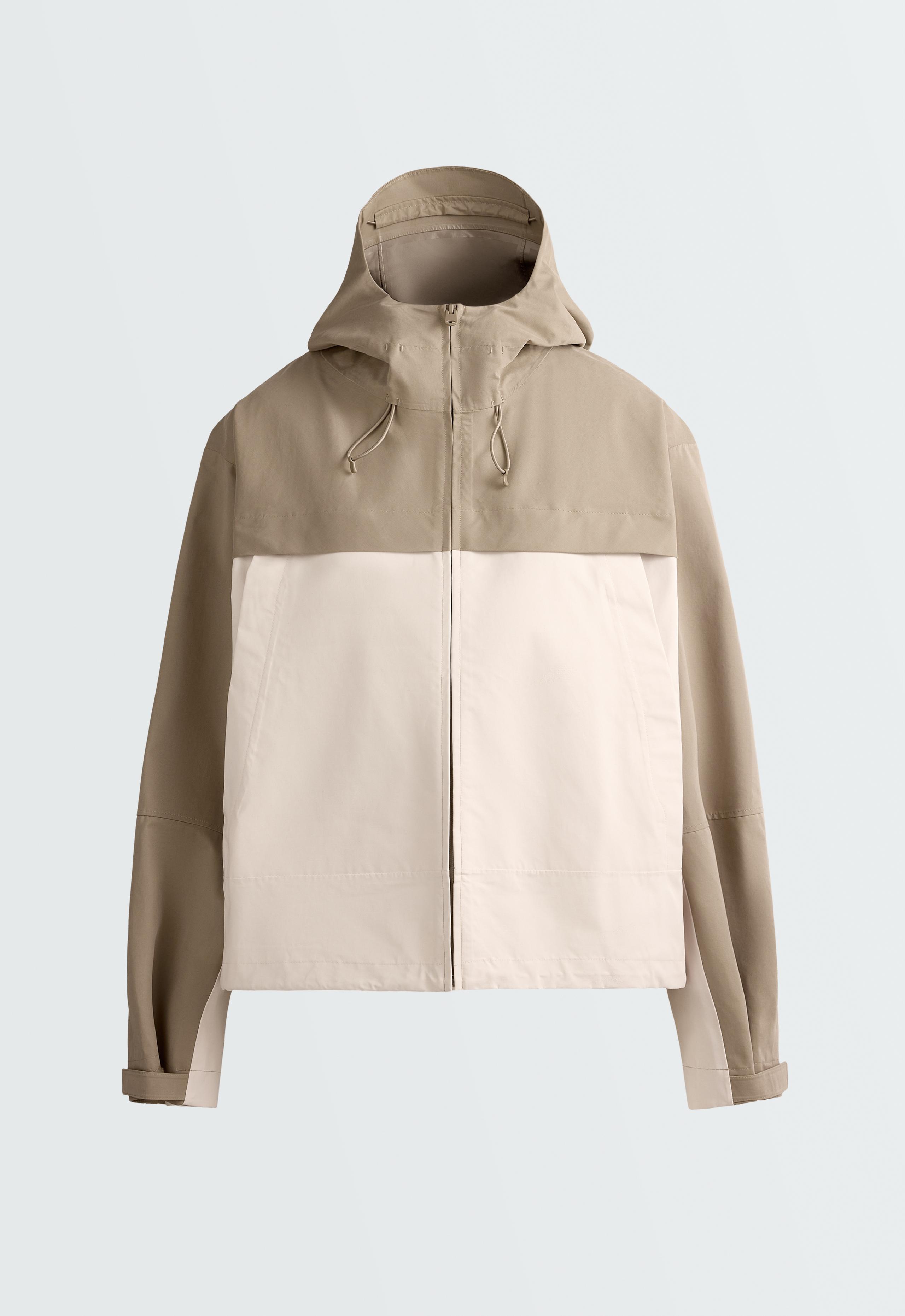 Short 10k technical waterproof canvas colour-block jacket - PALE ECRU