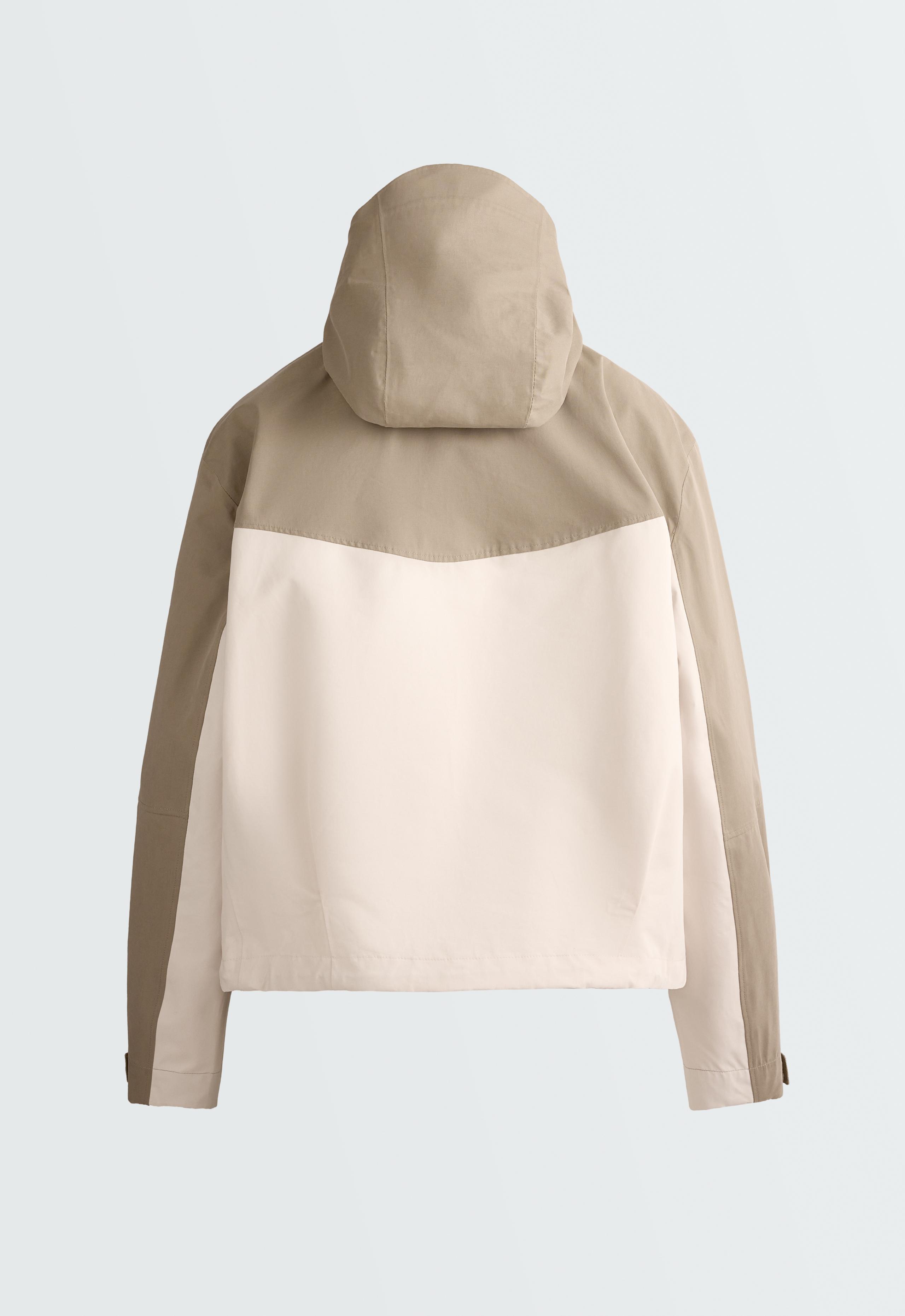 Short 10k technical waterproof canvas colour-block jacket - PALE ECRU