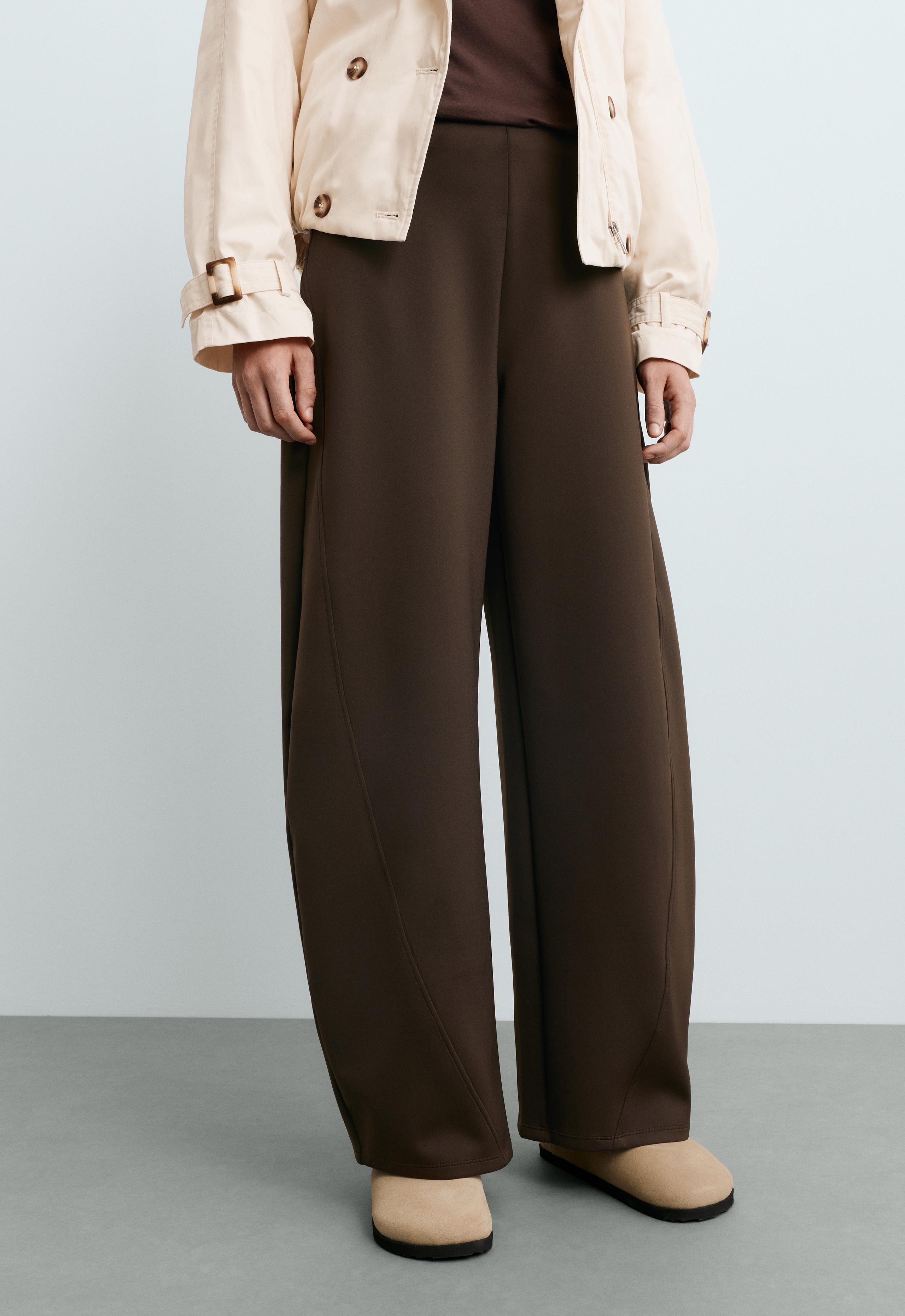 Neoprene-effect high-rise cocoon trousers - BROWN