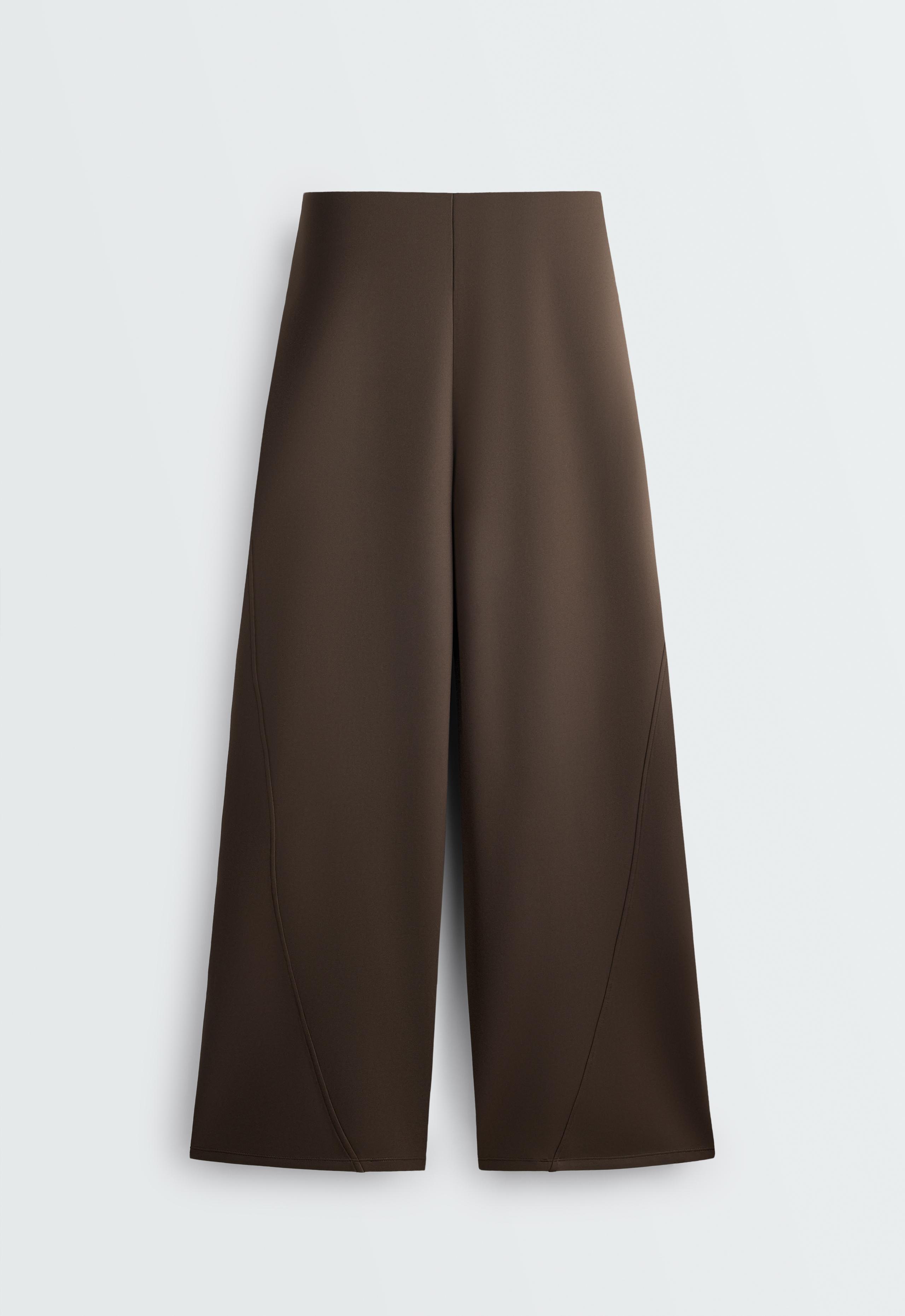 Neoprene-effect high-rise cocoon trousers - BROWN