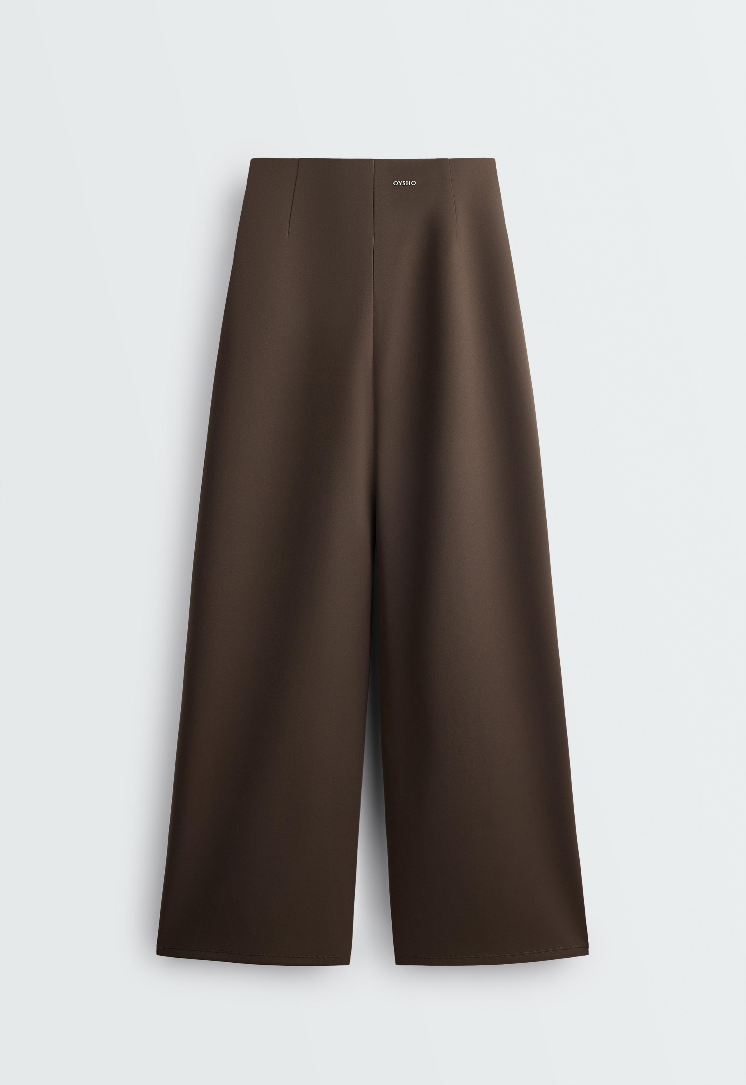 Neoprene-effect high-rise cocoon trousers - BROWN
