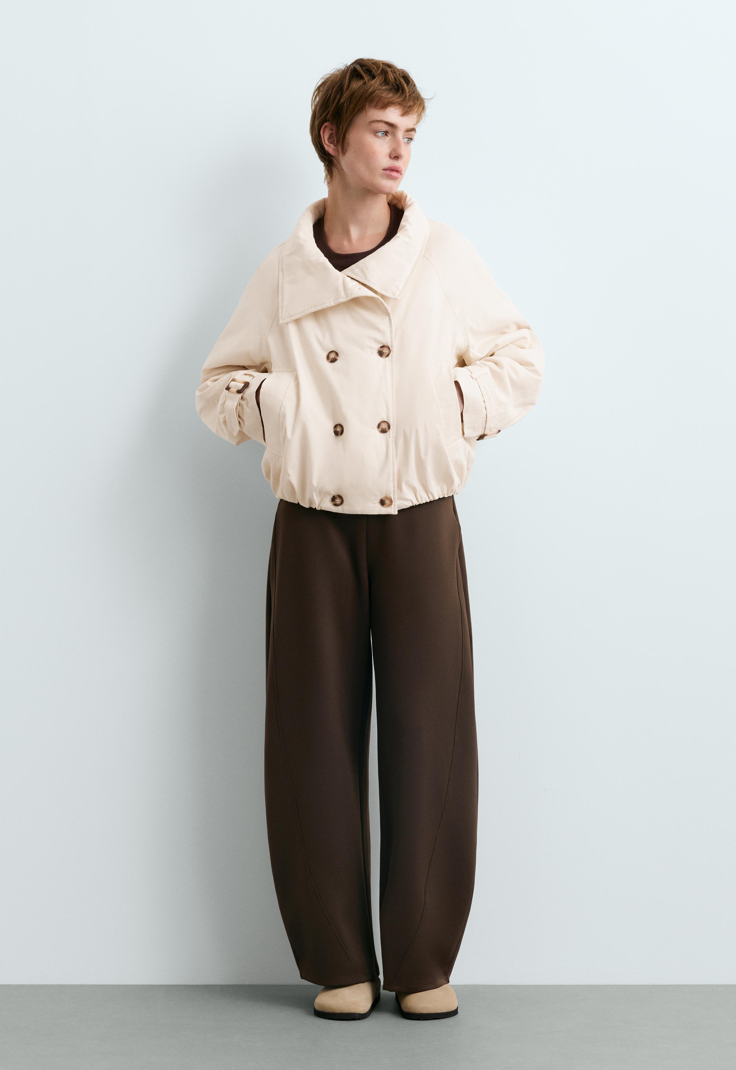 Neoprene-effect high-rise cocoon trousers - BROWN