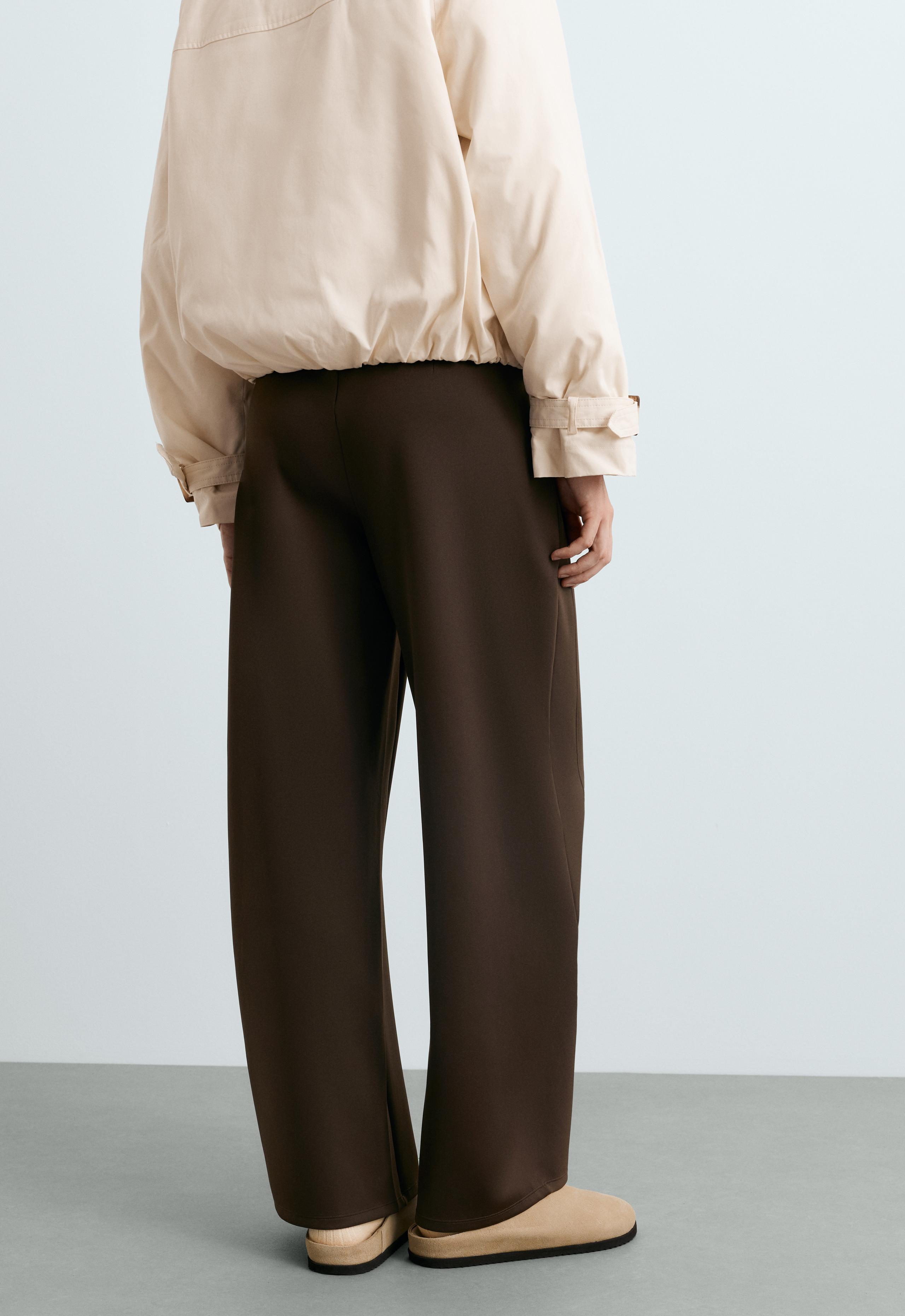 Neoprene-effect high-rise cocoon trousers - BROWN