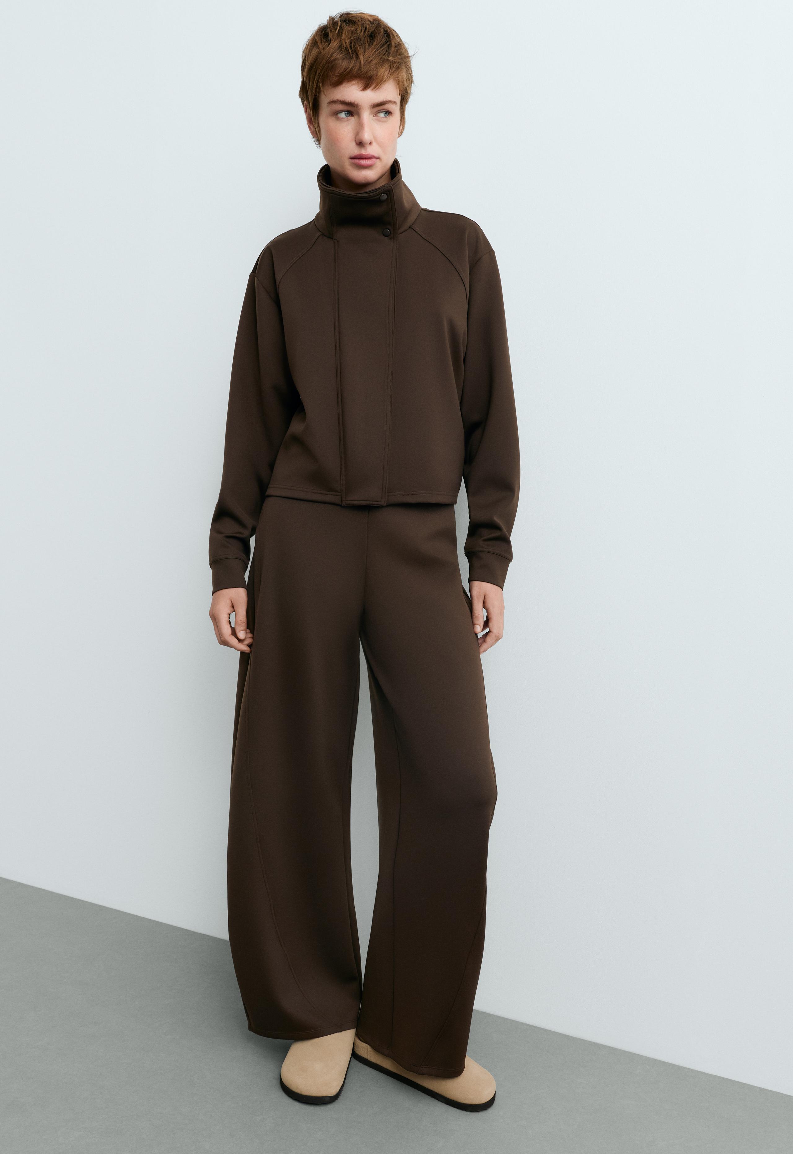 Neoprene-effect high-rise cocoon trousers - BROWN