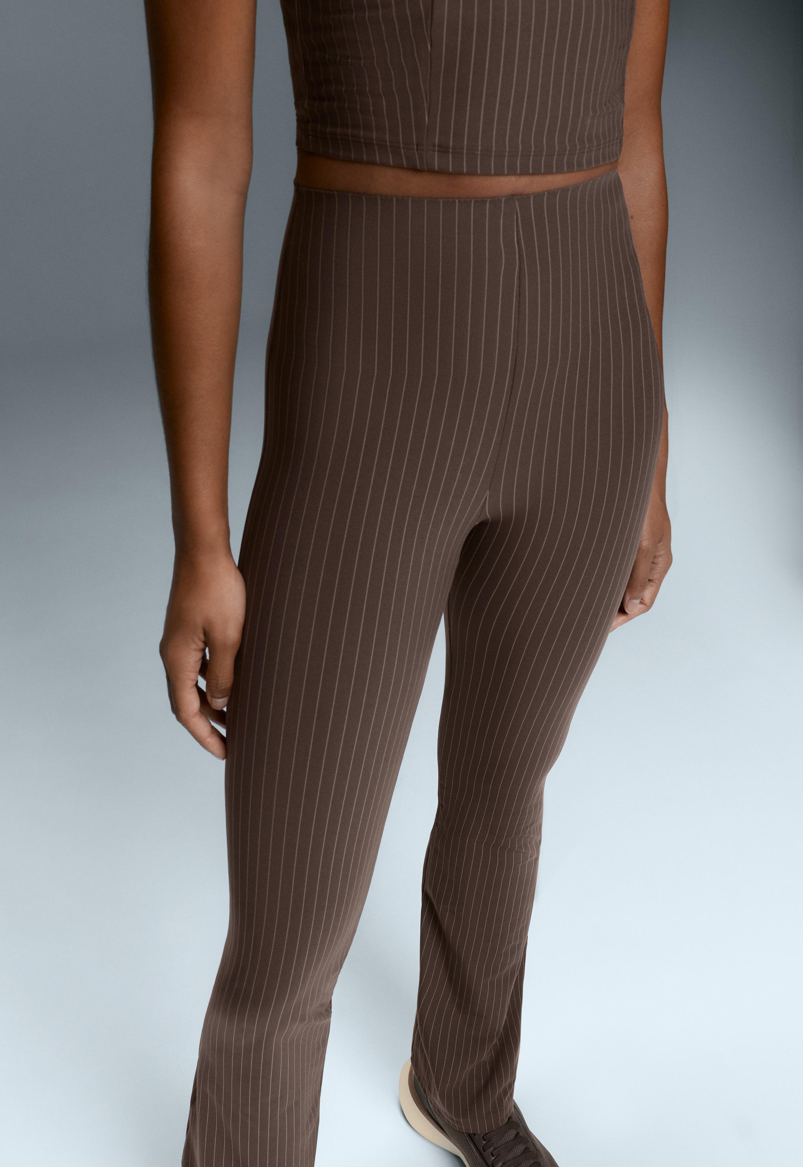 Pinstripe High-Rise Compressive Core Control Flare Trousers - BROWN