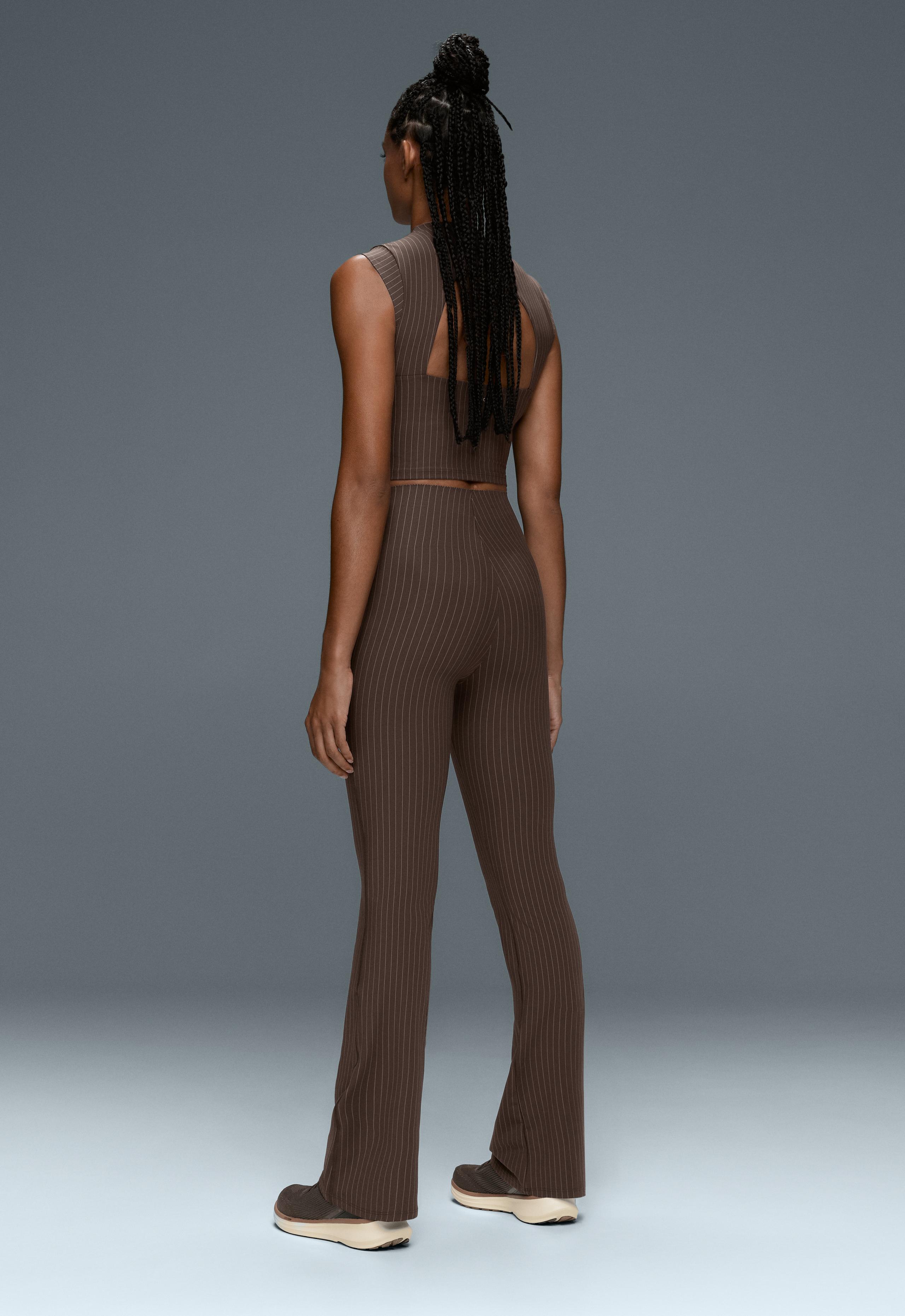Pinstripe High-Rise Compressive Core Control Flare Trousers - BROWN
