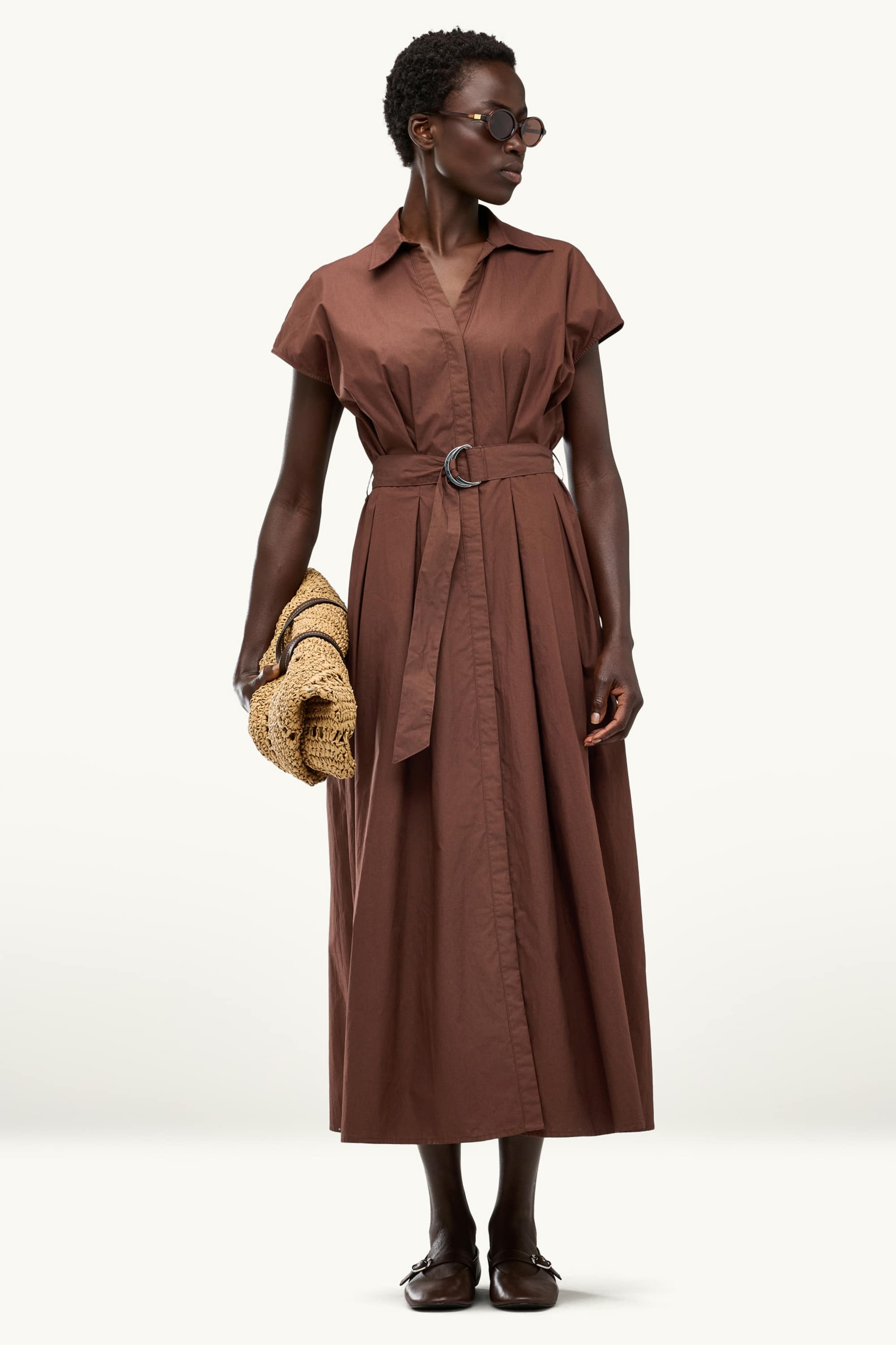 Dress with belt - straight fit dark brown