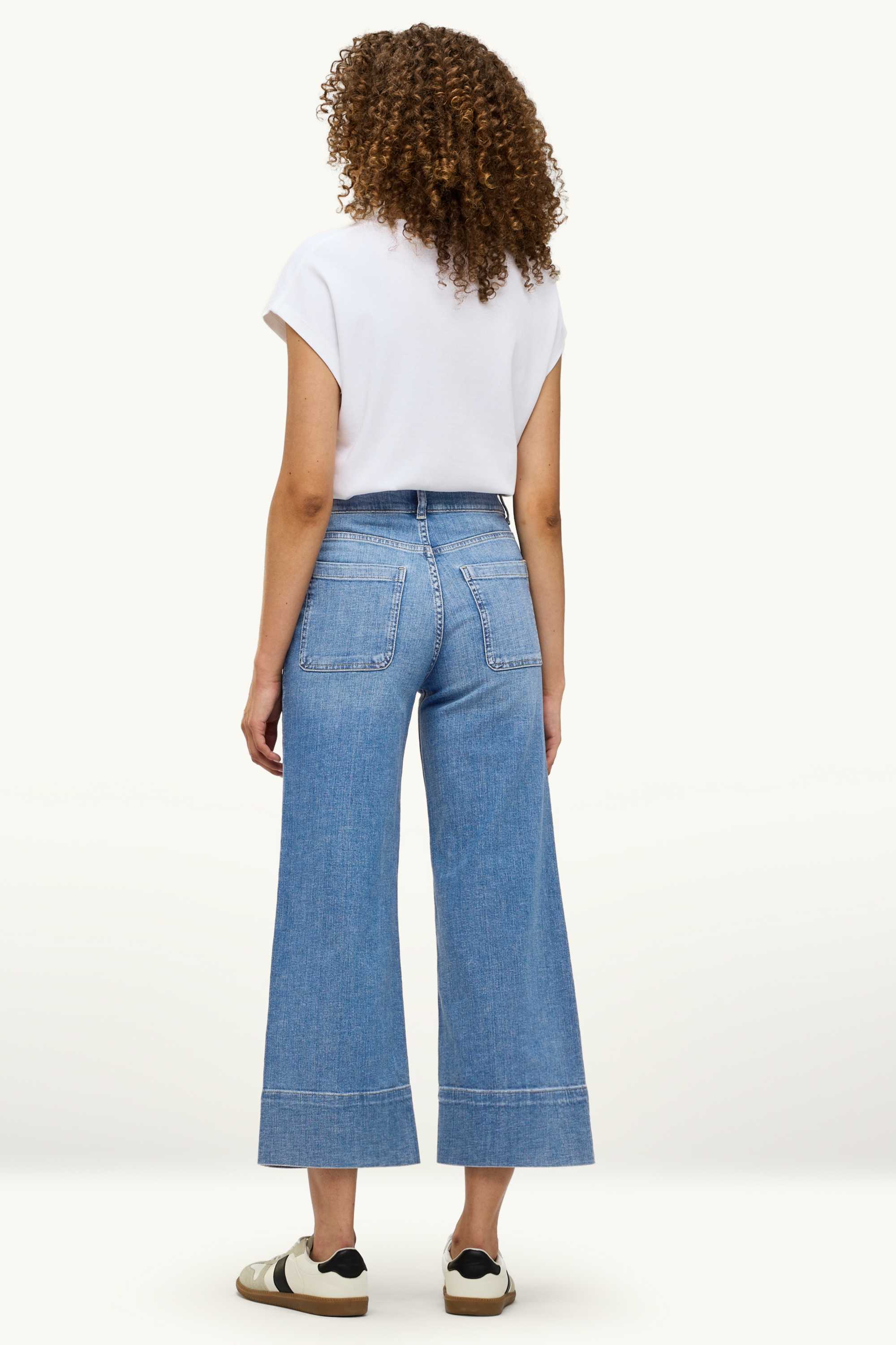 Cropped wide leg jeans - high waist blue denim (4)