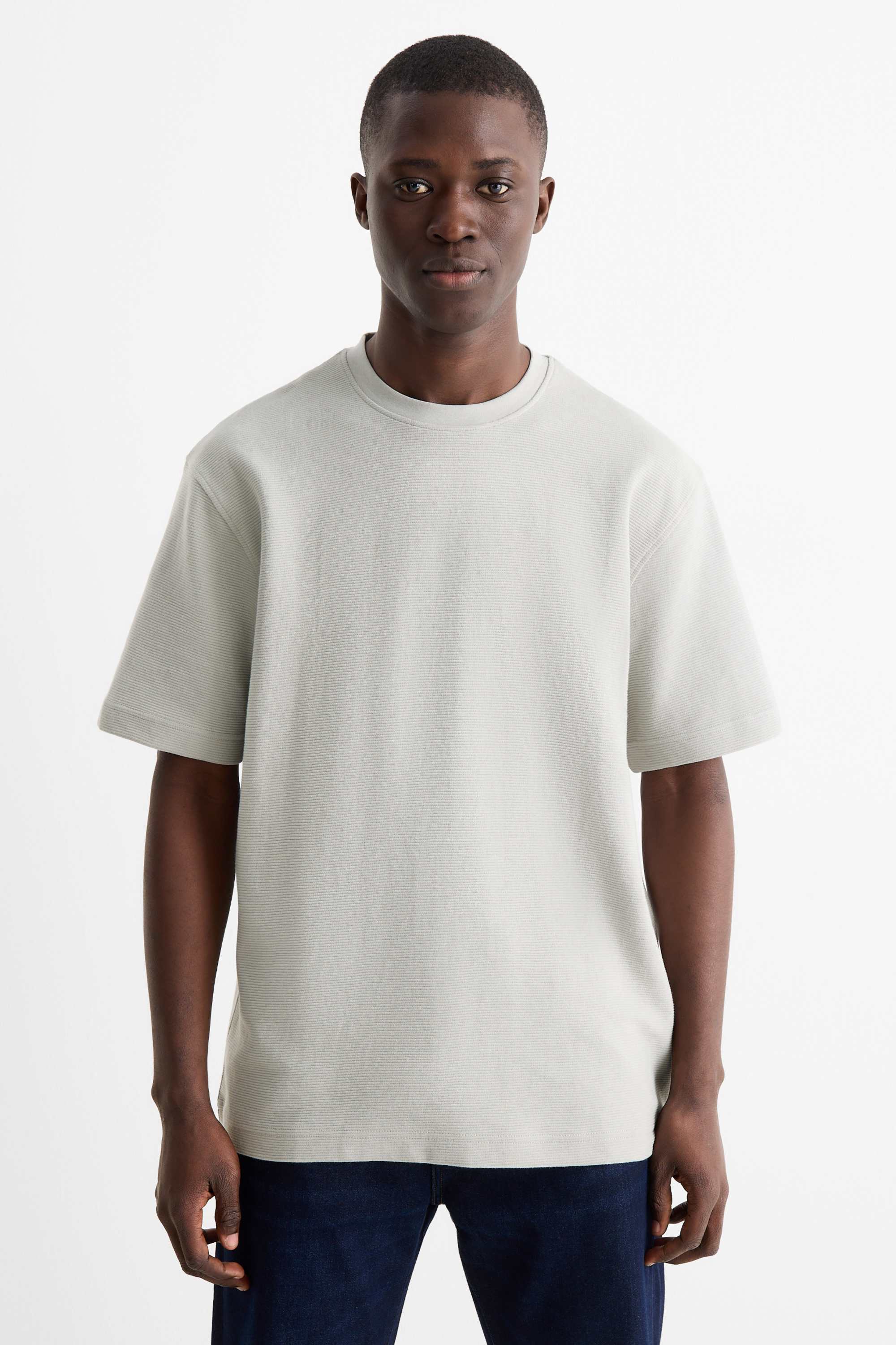 T-shirt - relaxed fit - ribbed light gray